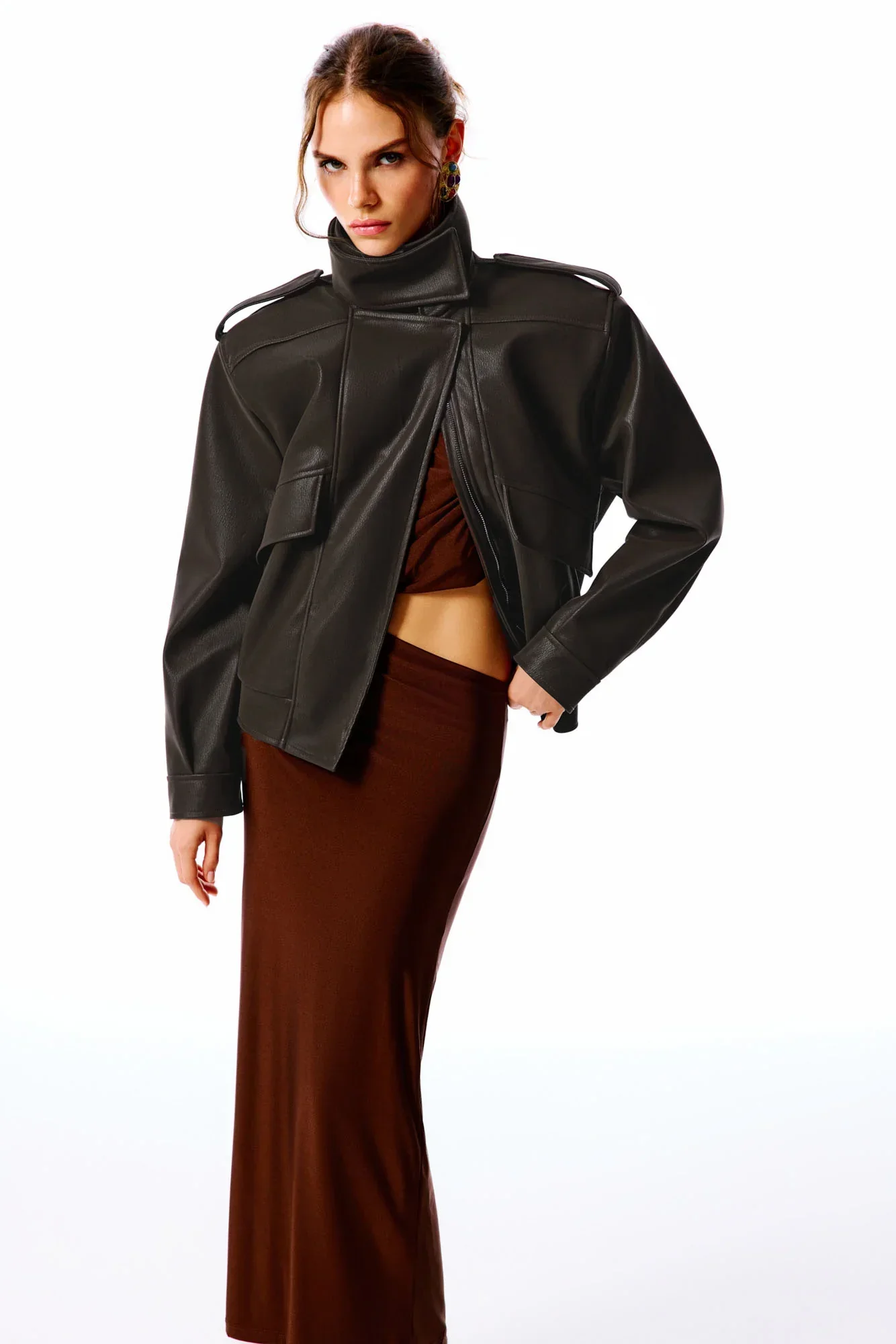 ARINA Süet Görünümlü Deri Ceket - Kahverengi