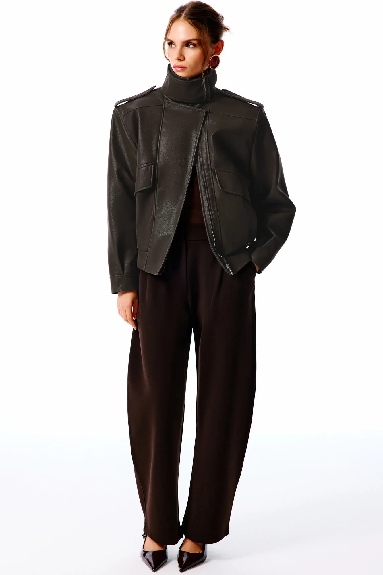 ARINA Süet Görünümlü Deri Ceket - Kahverengi