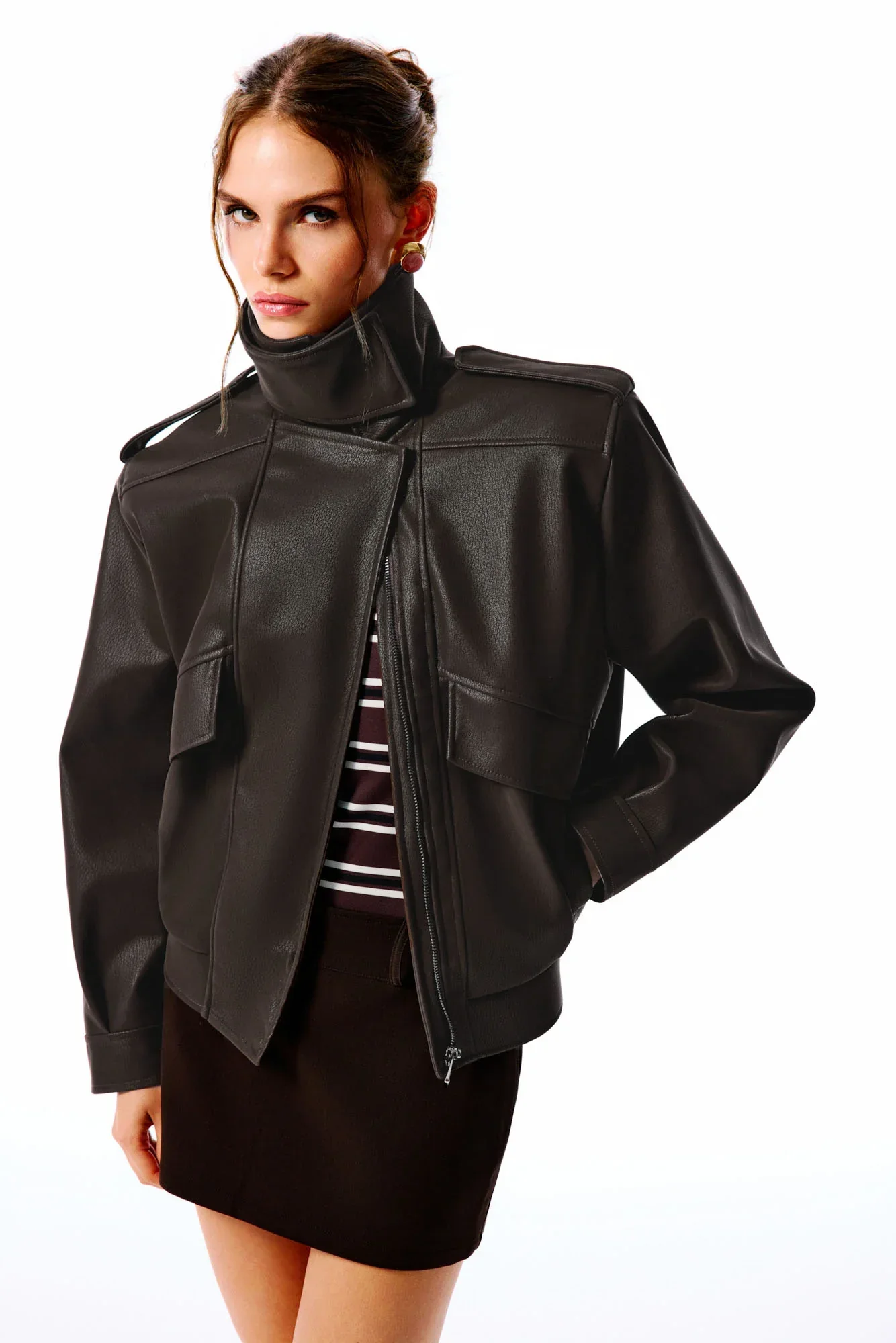 ARINA Süet Görünümlü Deri Ceket - Kahverengi