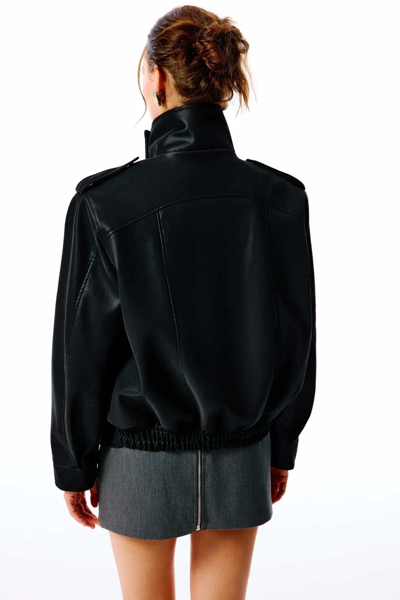 ARINA Süet Görünümlü Deri Ceket - Siyah