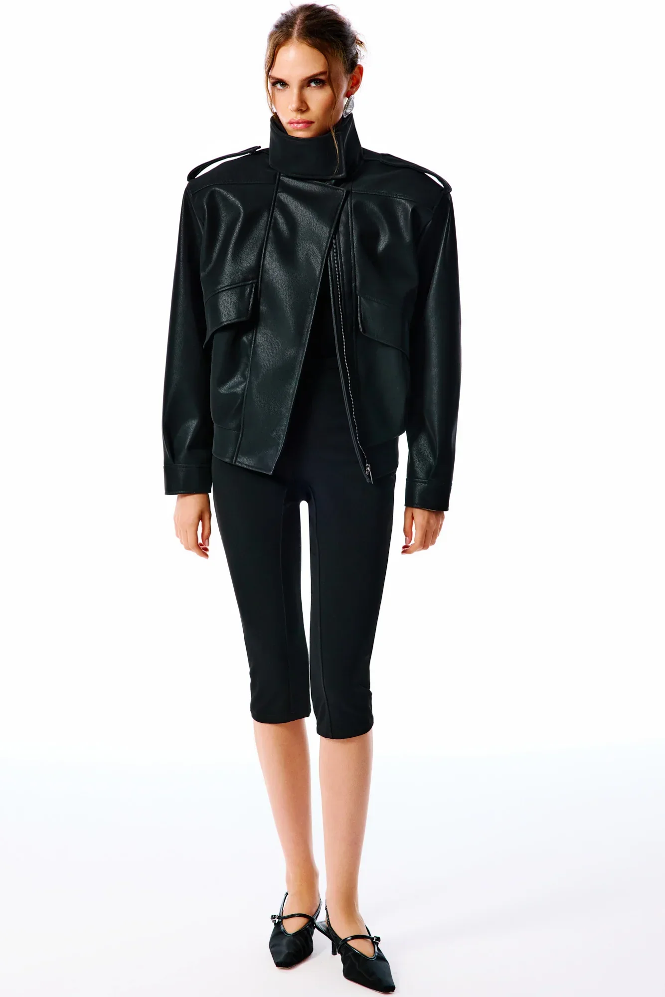 ARINA Süet Görünümlü Deri Ceket - Siyah