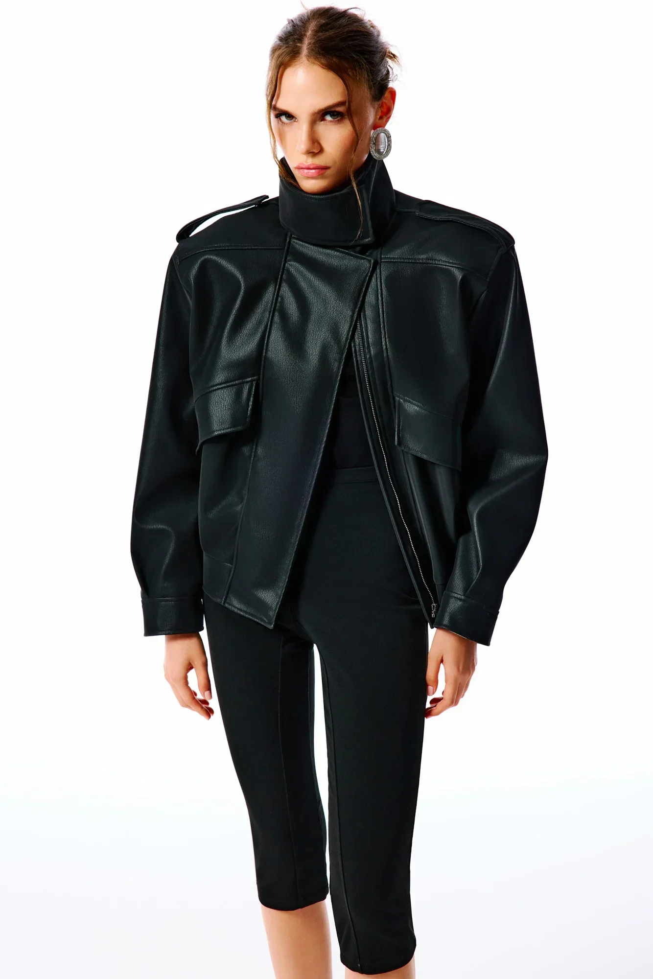 ARINA Süet Görünümlü Deri Ceket - Siyah