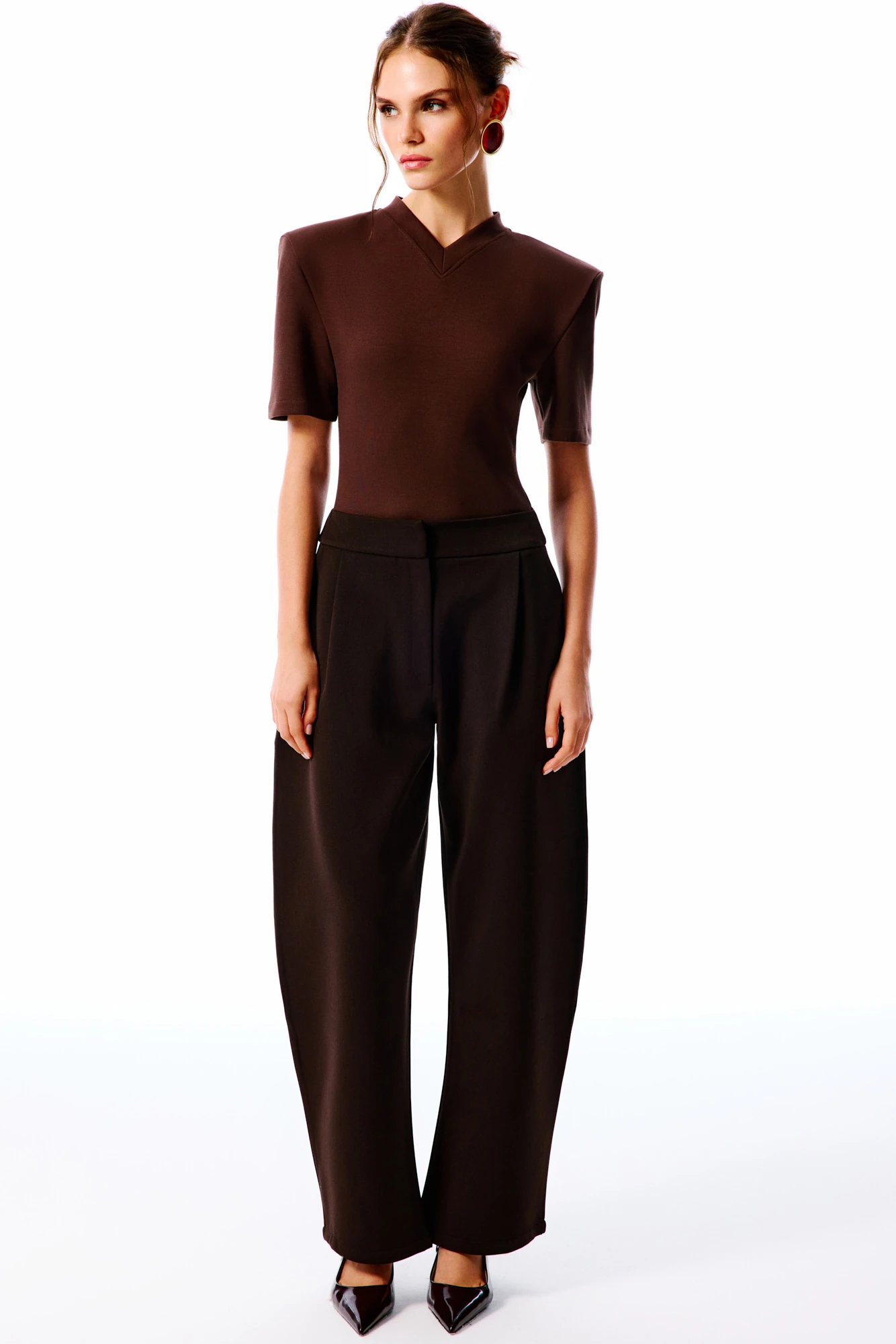 COLETTE V Yaka Bodysuit - Kahverengi