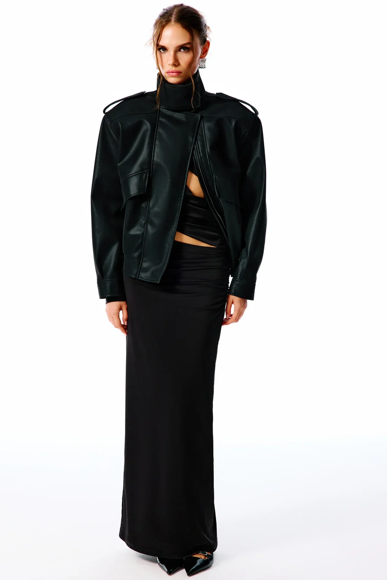 ARINA Süet Görünümlü Deri Ceket - Siyah