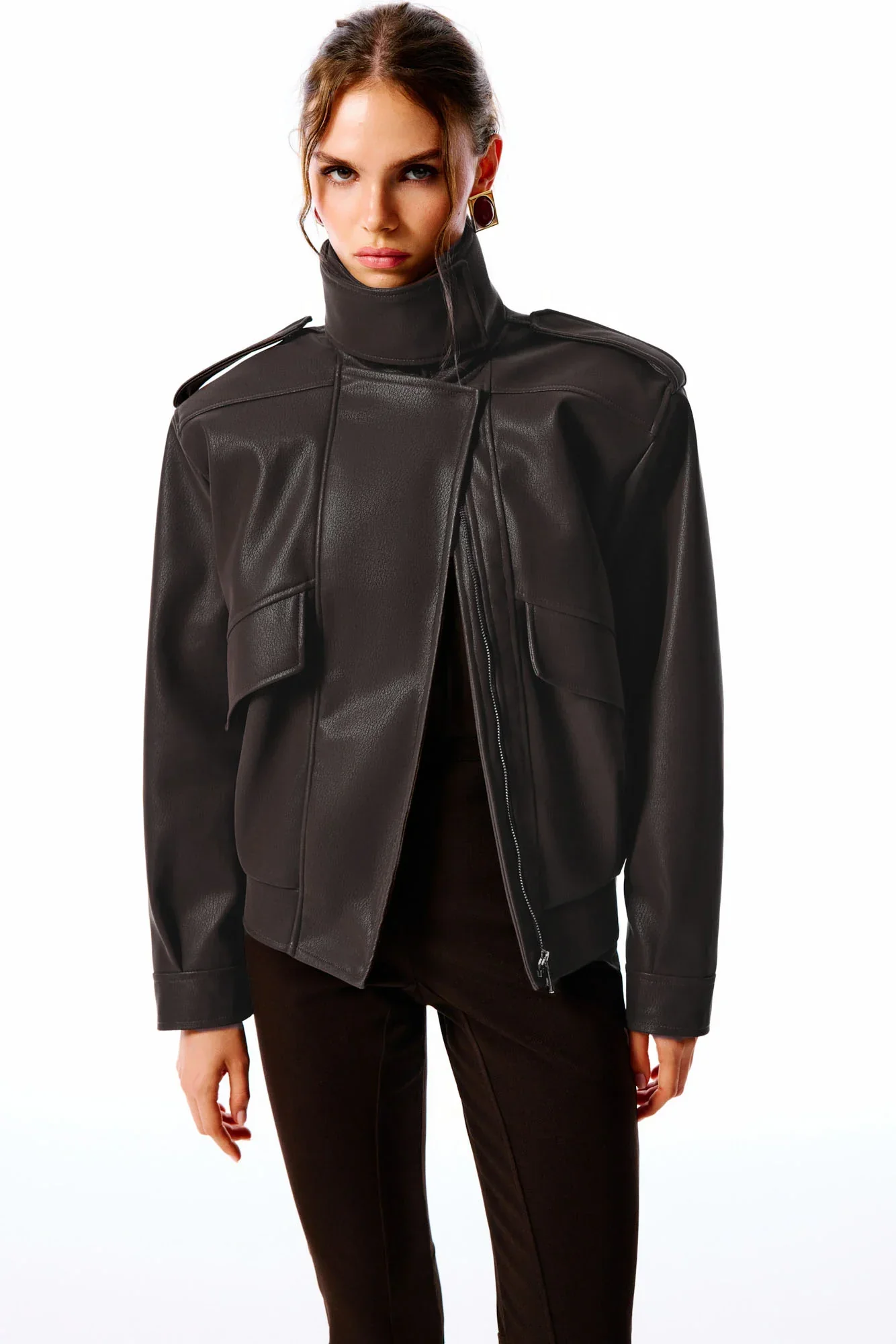 ARINA Süet Görünümlü Deri Ceket - Kahverengi