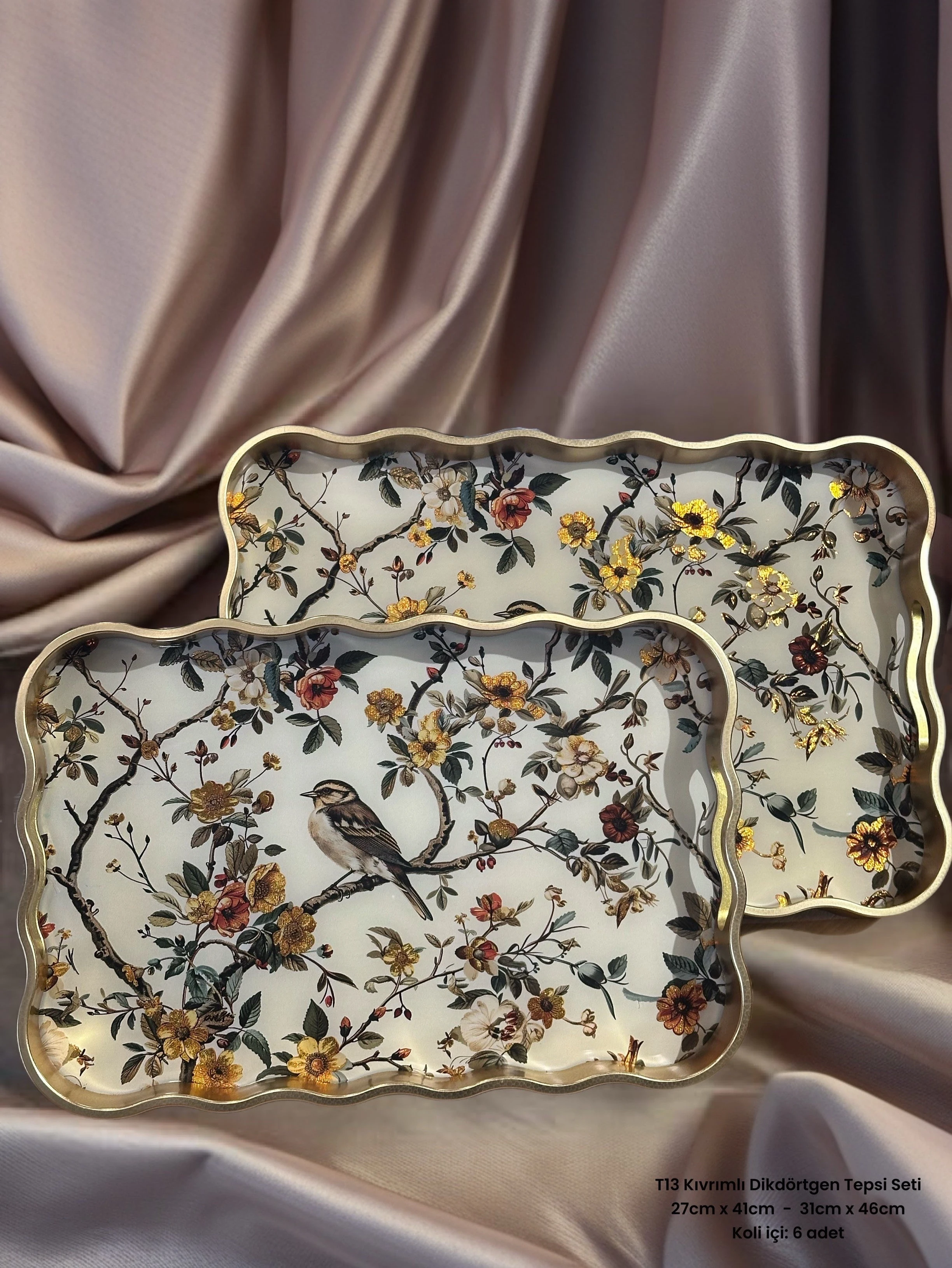 Flora Kuşu 2 li Tepsi Seti