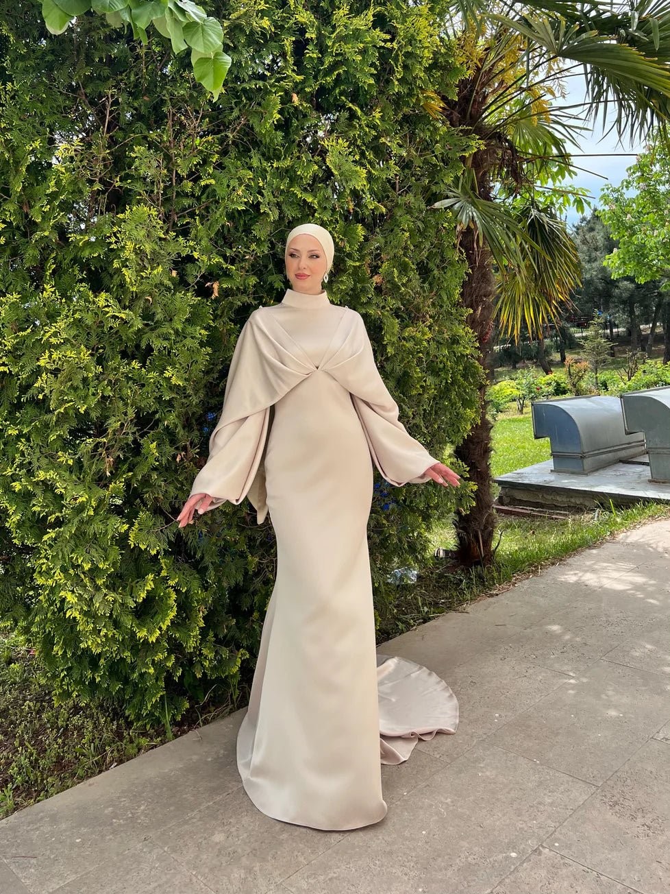 Serra Hijab Evening Dress - Cream