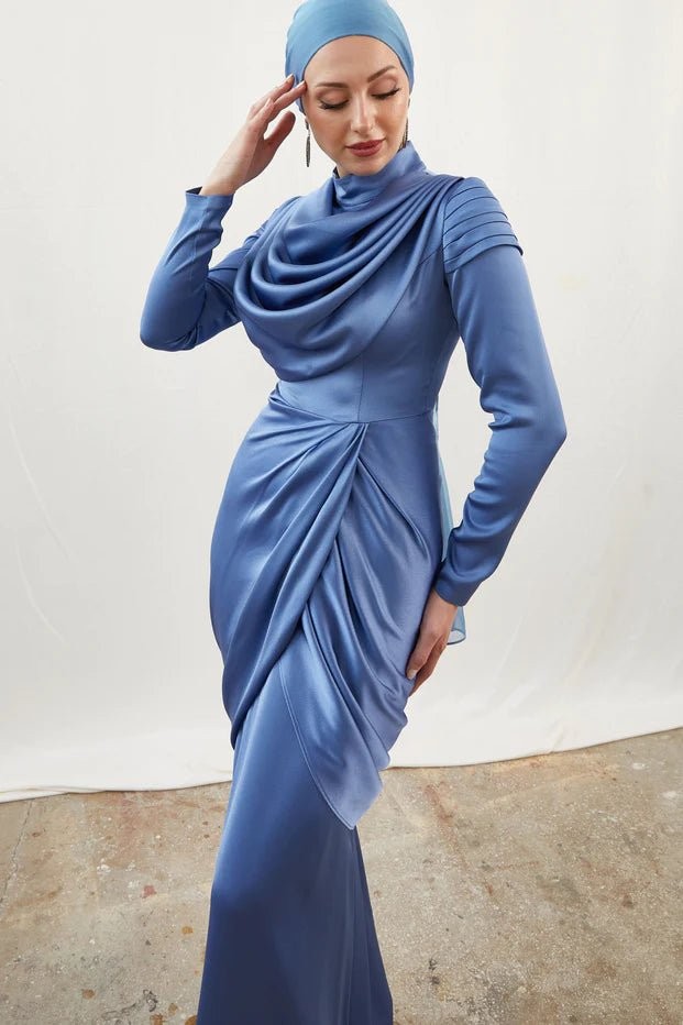 Sanem Indigo Hijab Evening Dress