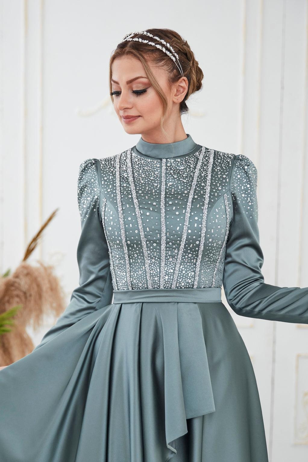 Fiona Hijab Evening Dress - Mint