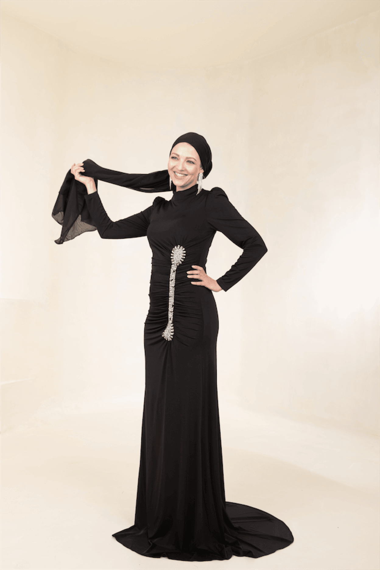 Lydia Hijab Evening Dress - Black