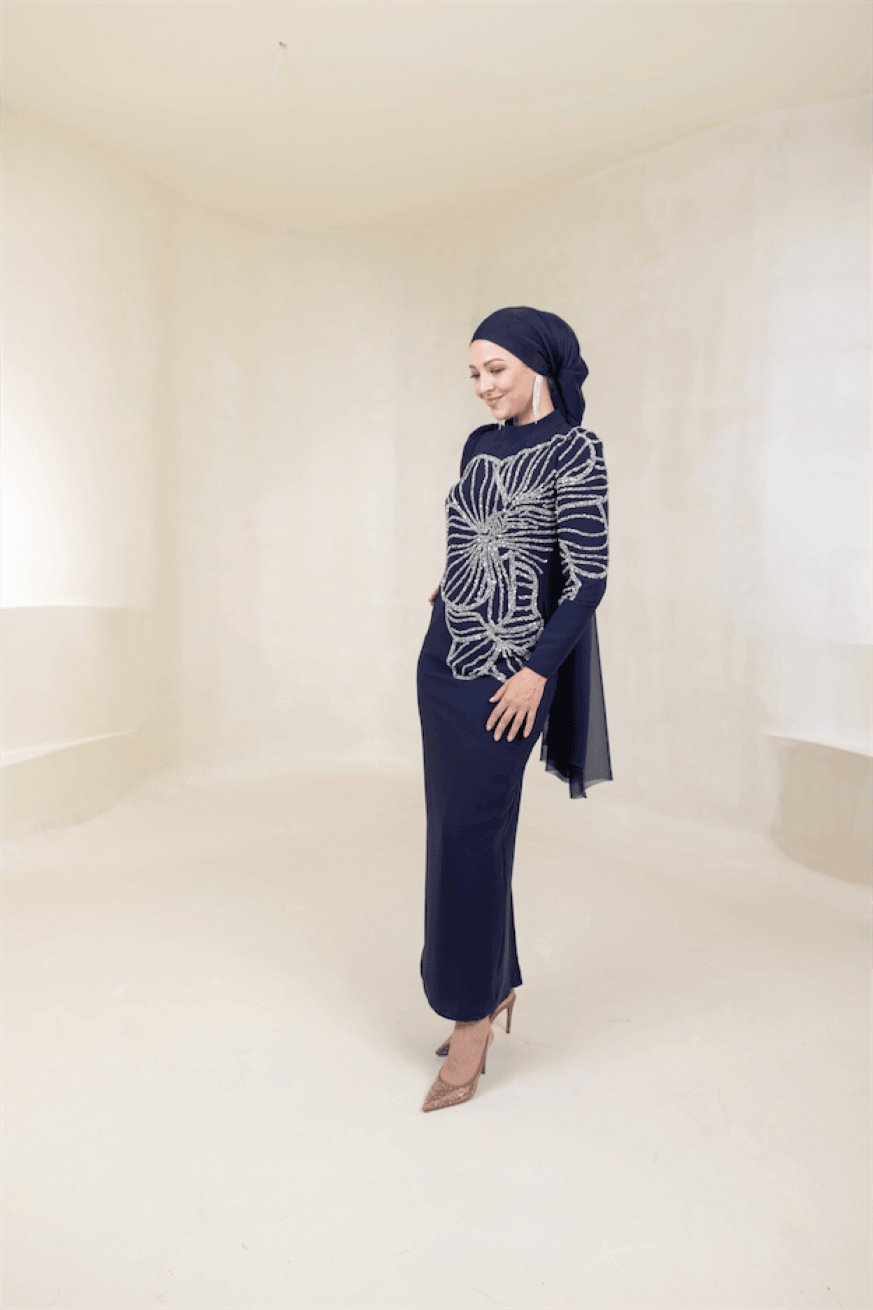 Gaia Hijab Evening Dress - Navy Blue