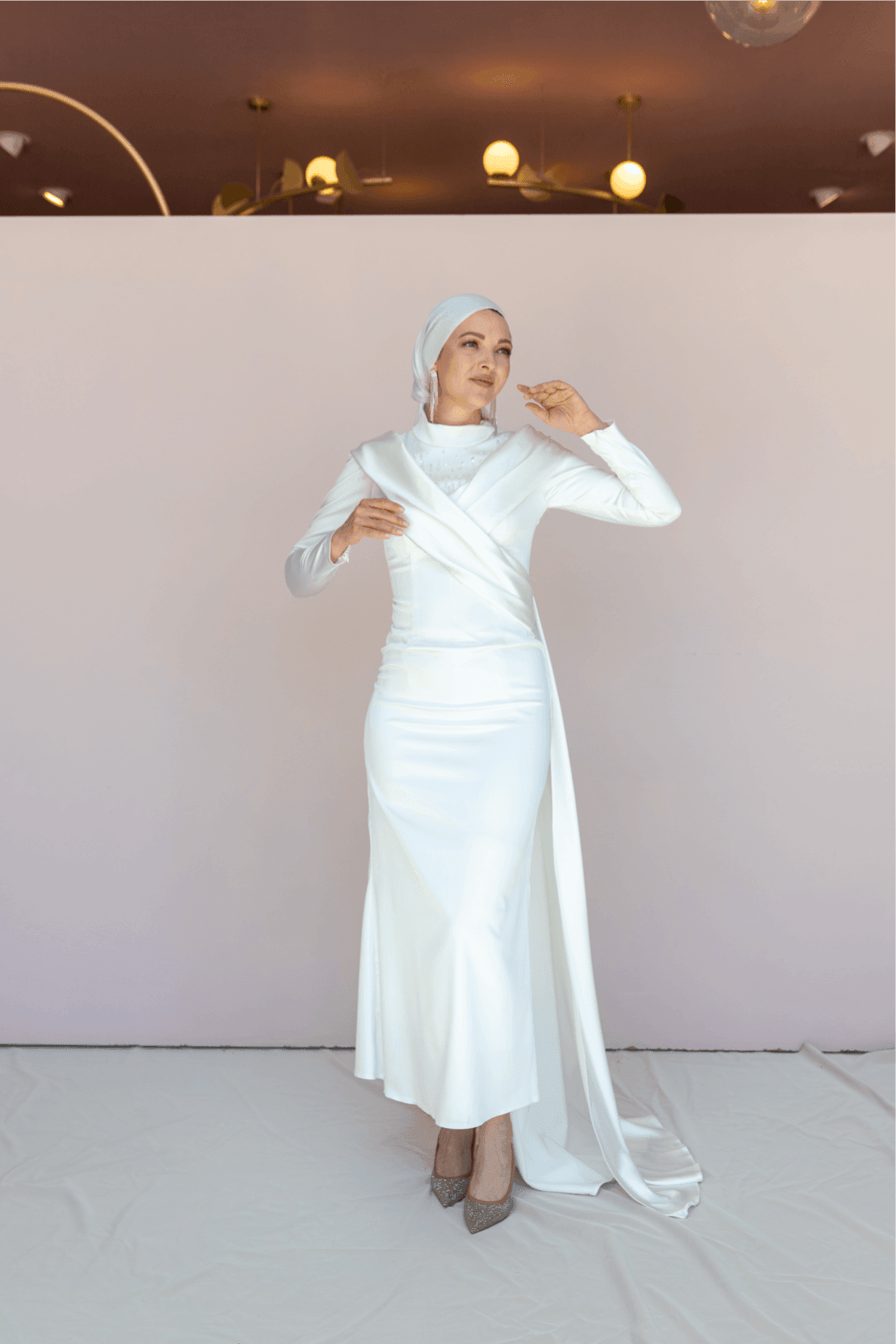 Glorinda Hijab Evening Dress - White