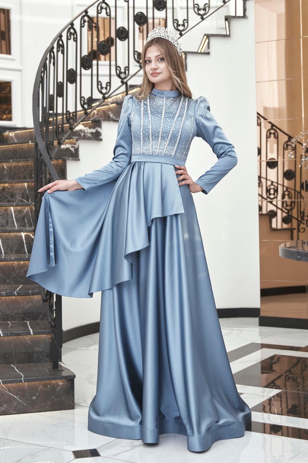 Fiona Hijab Evening Dress - Indigo