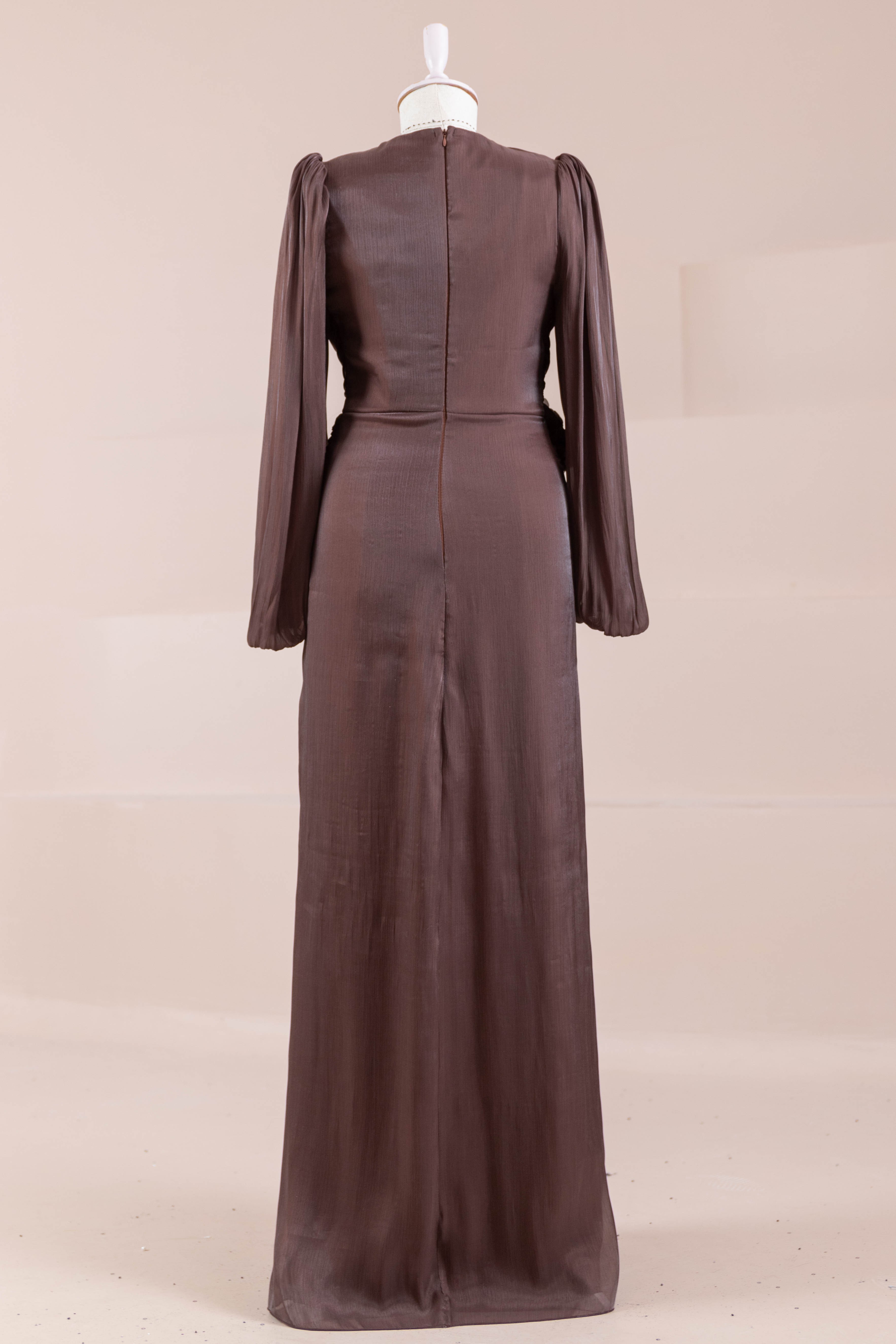 Çiçekli Lotus Tesettür Abiye - Mocha
