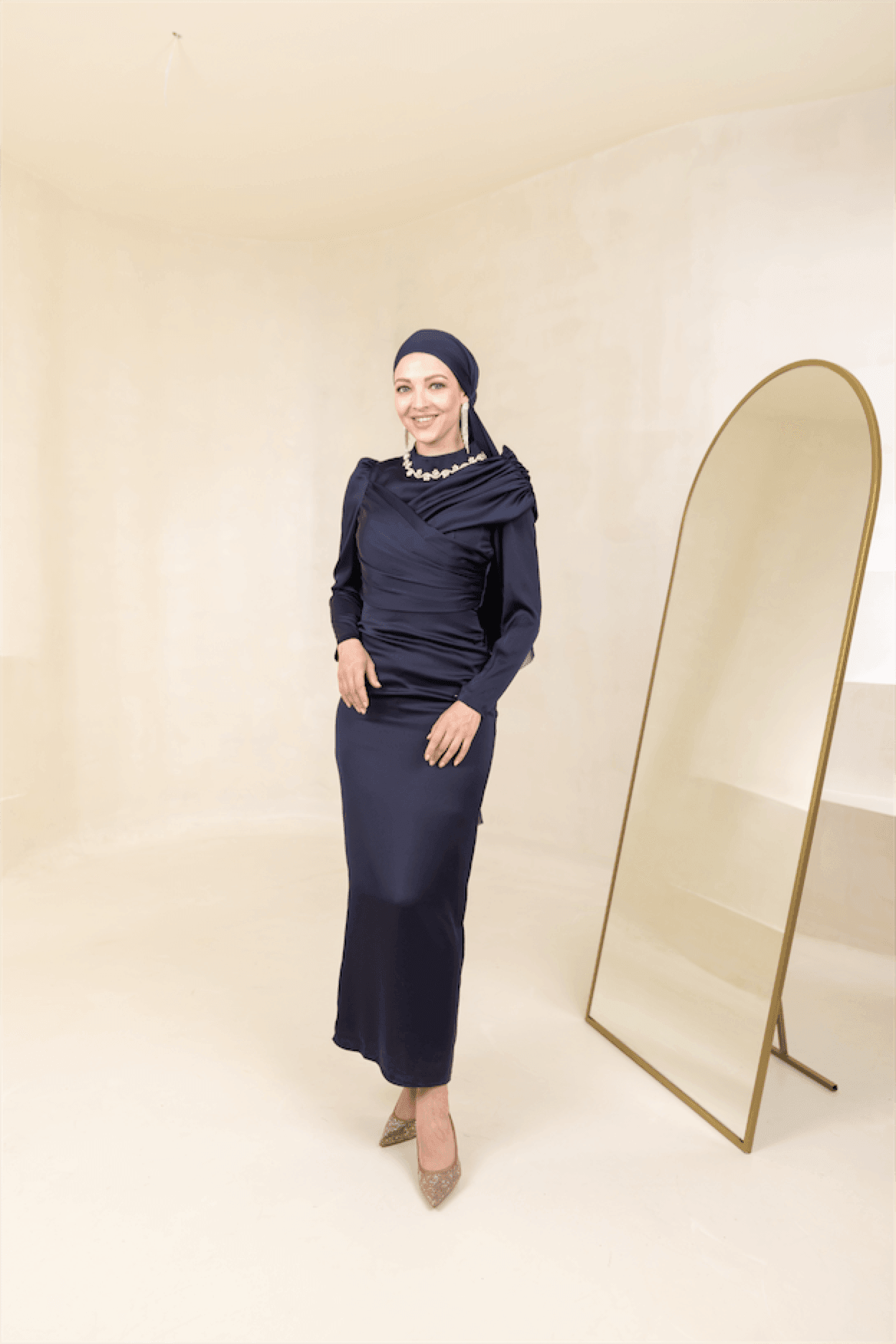 Esperanza Hijab Evening Dress - Navy Blue