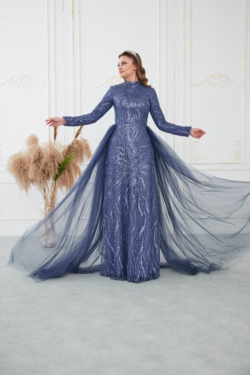 Liva Hijab Evening Dress - Indigo