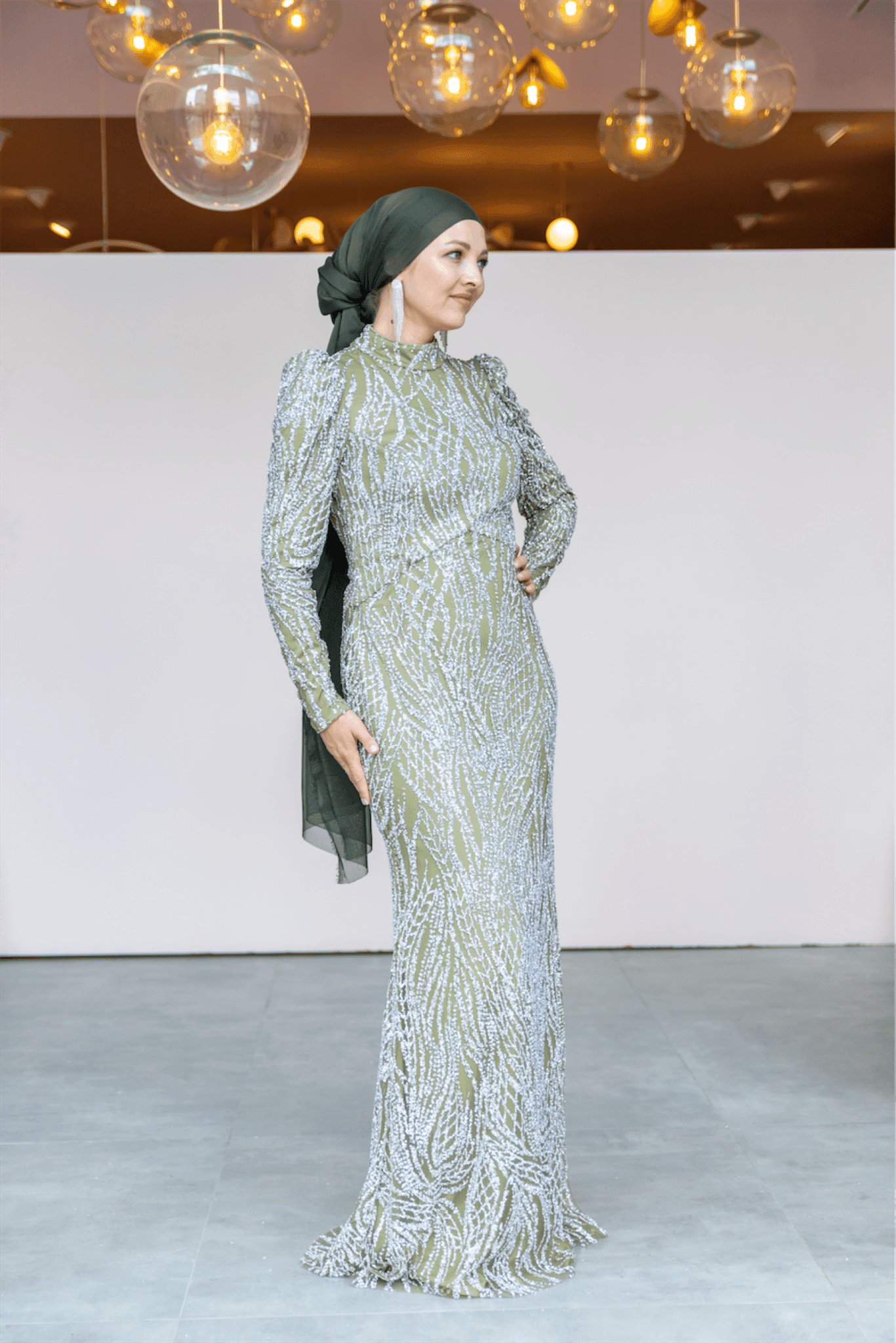 Asilen Hijab Evening Dress - Green