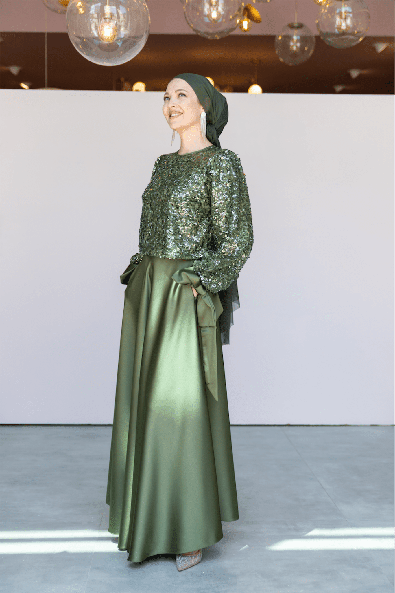 Ferce Hijab Evening Dress - Khaki