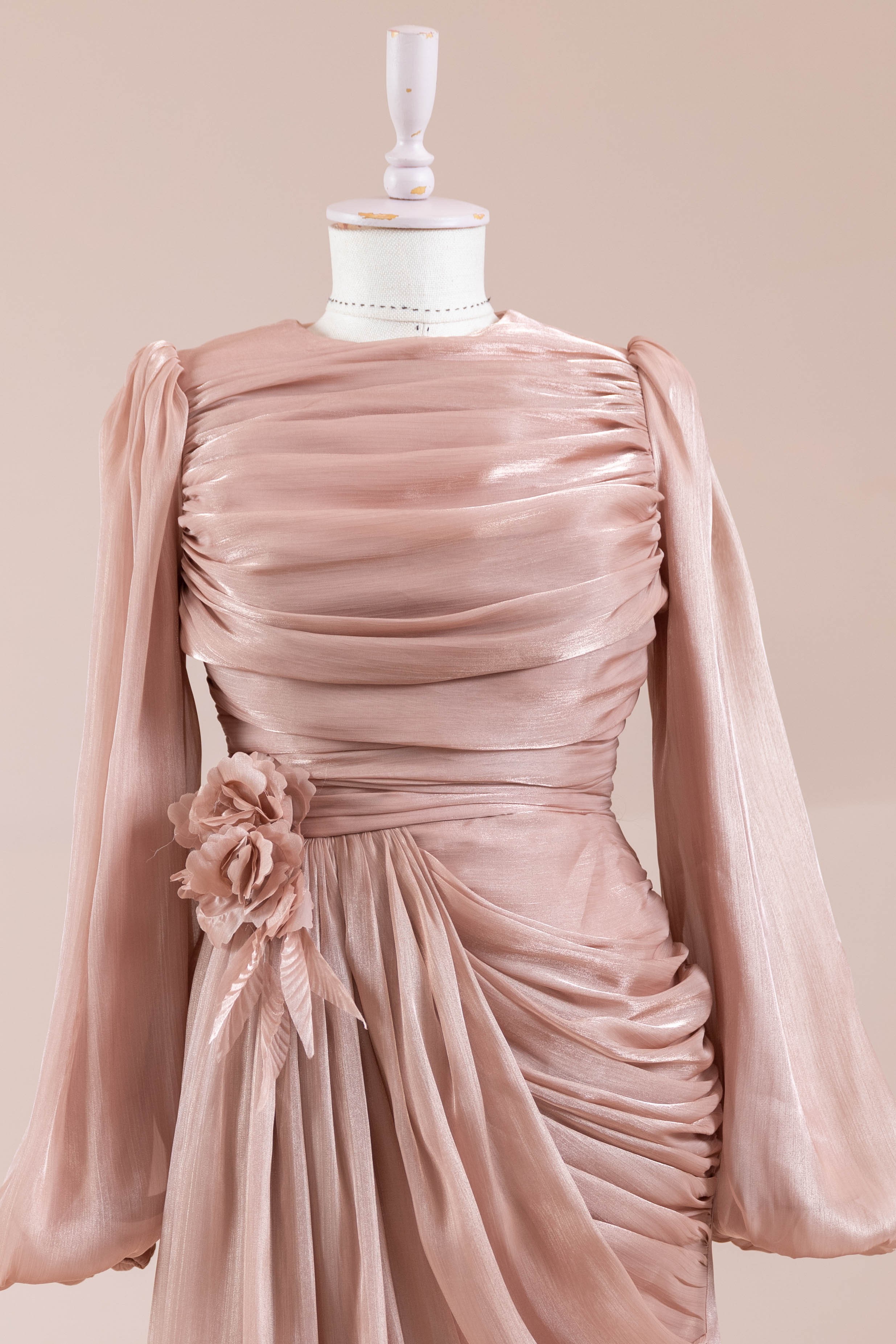 Çiçekli Lotus Tesettür Abiye - Salmon