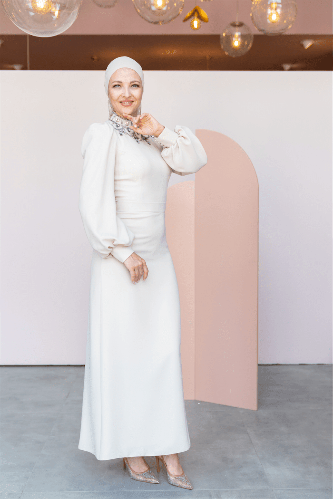 Taçmahal Hijab Evening Dress - Beige