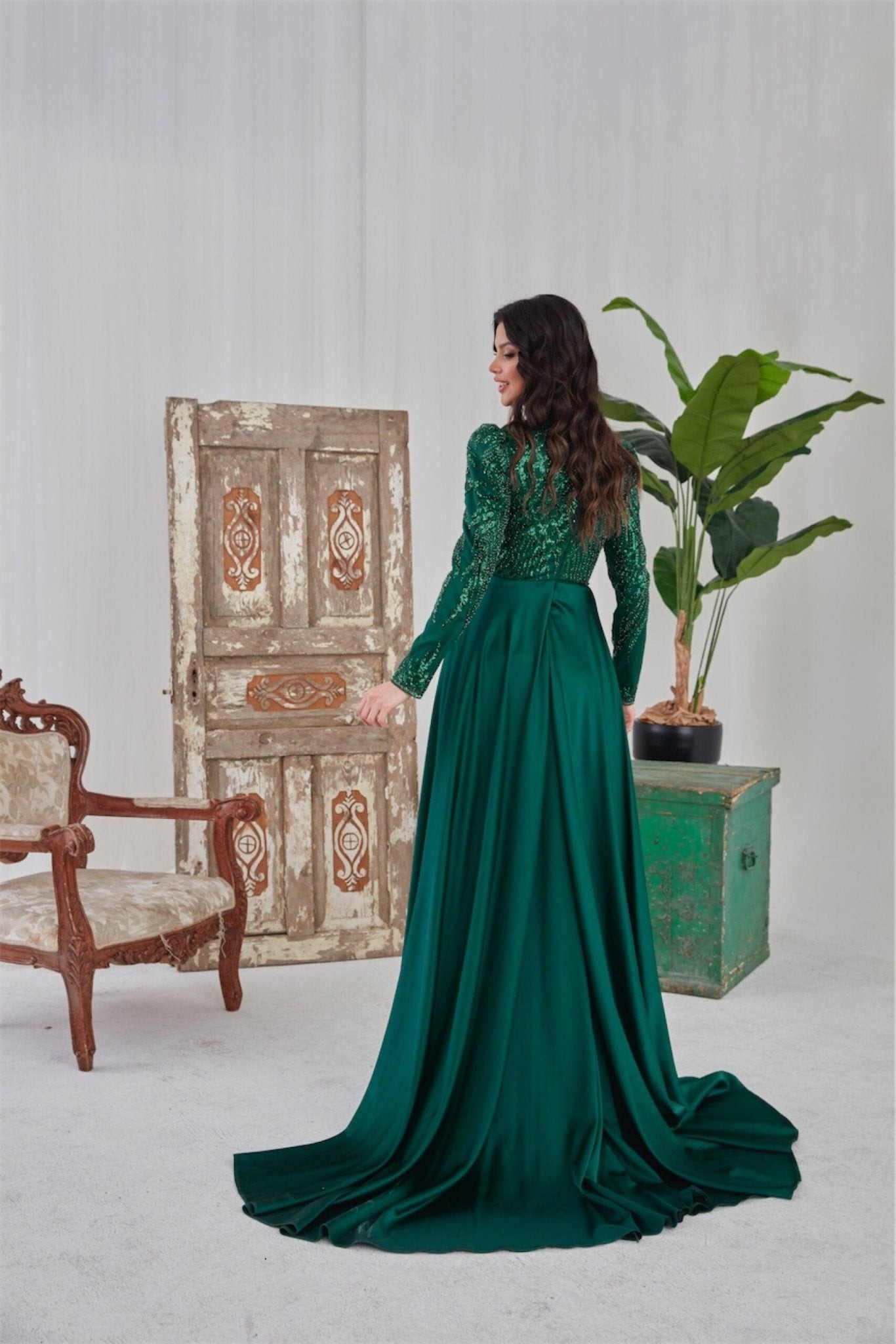 Darla Hijab Evening Dress - Emerald