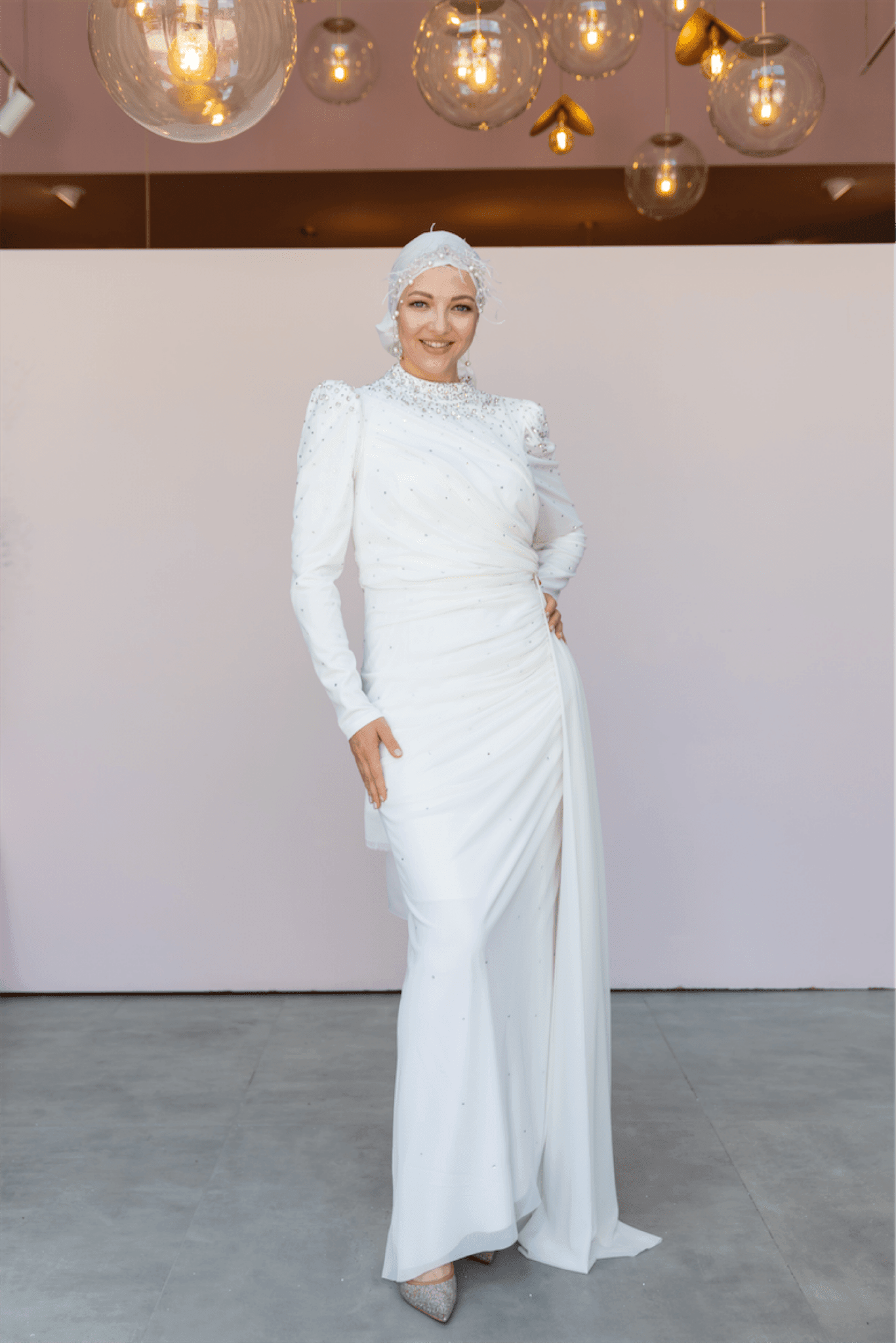 Stoneart Hijab Evening Dress - Ecru