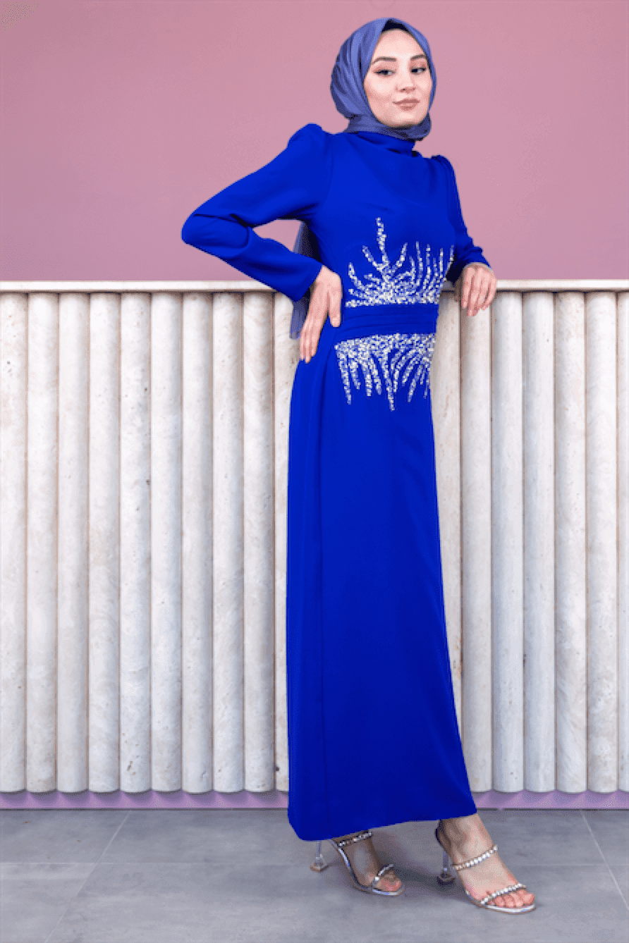 Beste Hijab Evening Dress - Navy Blue