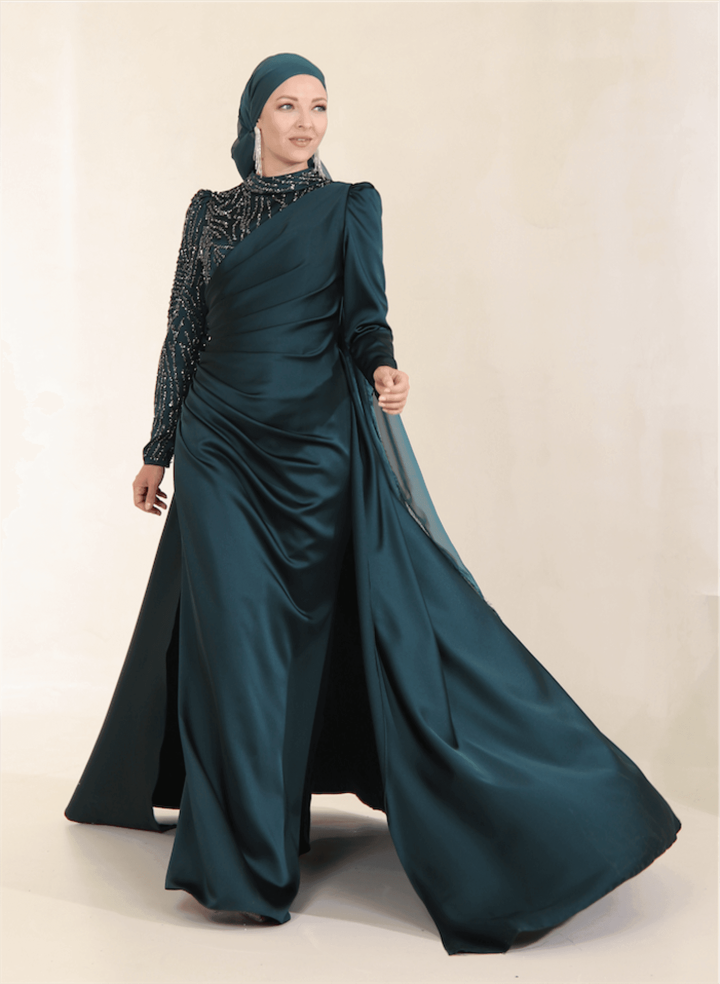 Ester Hijab Evening Dress - Emerald