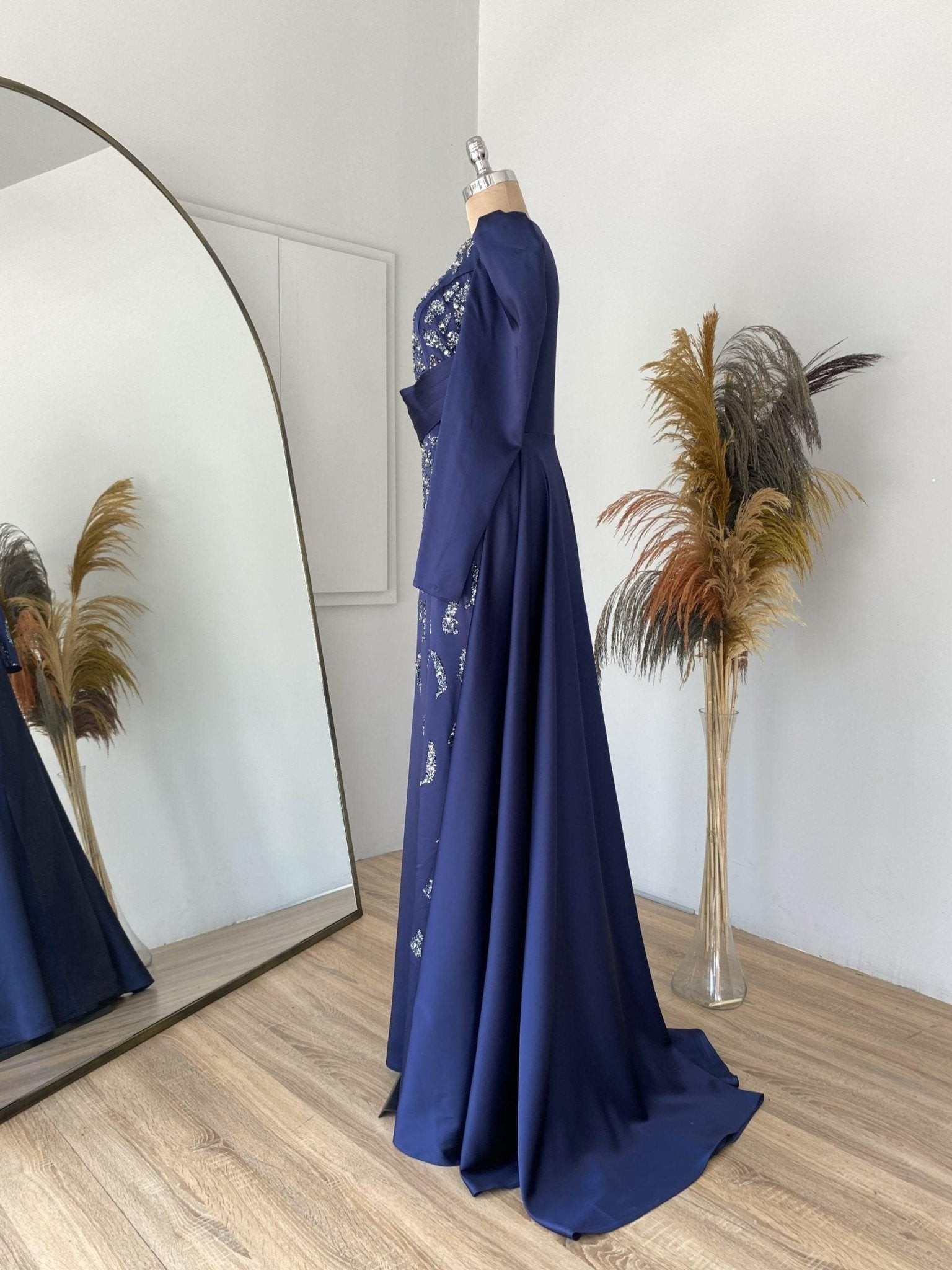 Matilda Hijab Evening Dress - Navy Blue