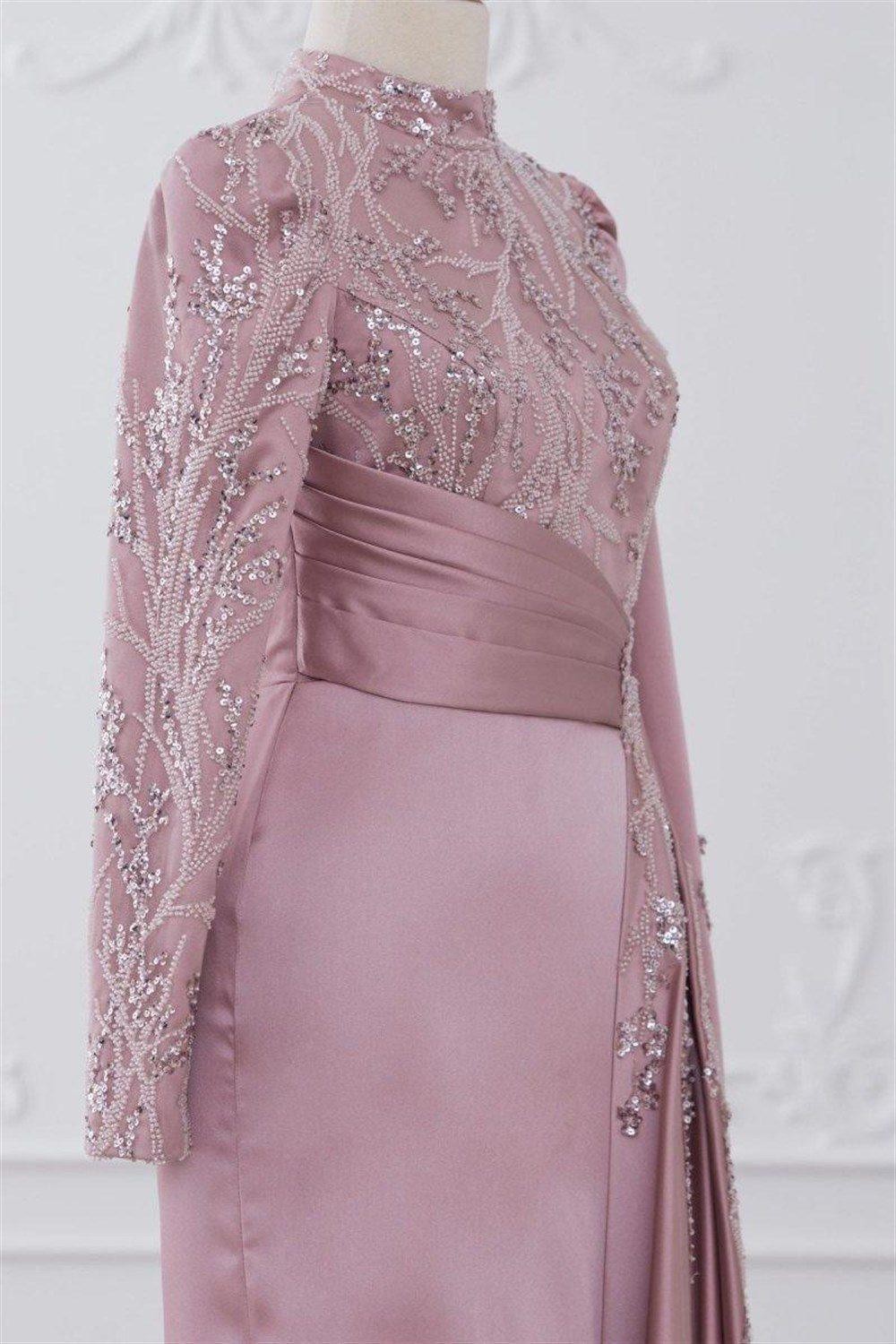 Talisman Hijab Evening Dress - Powder