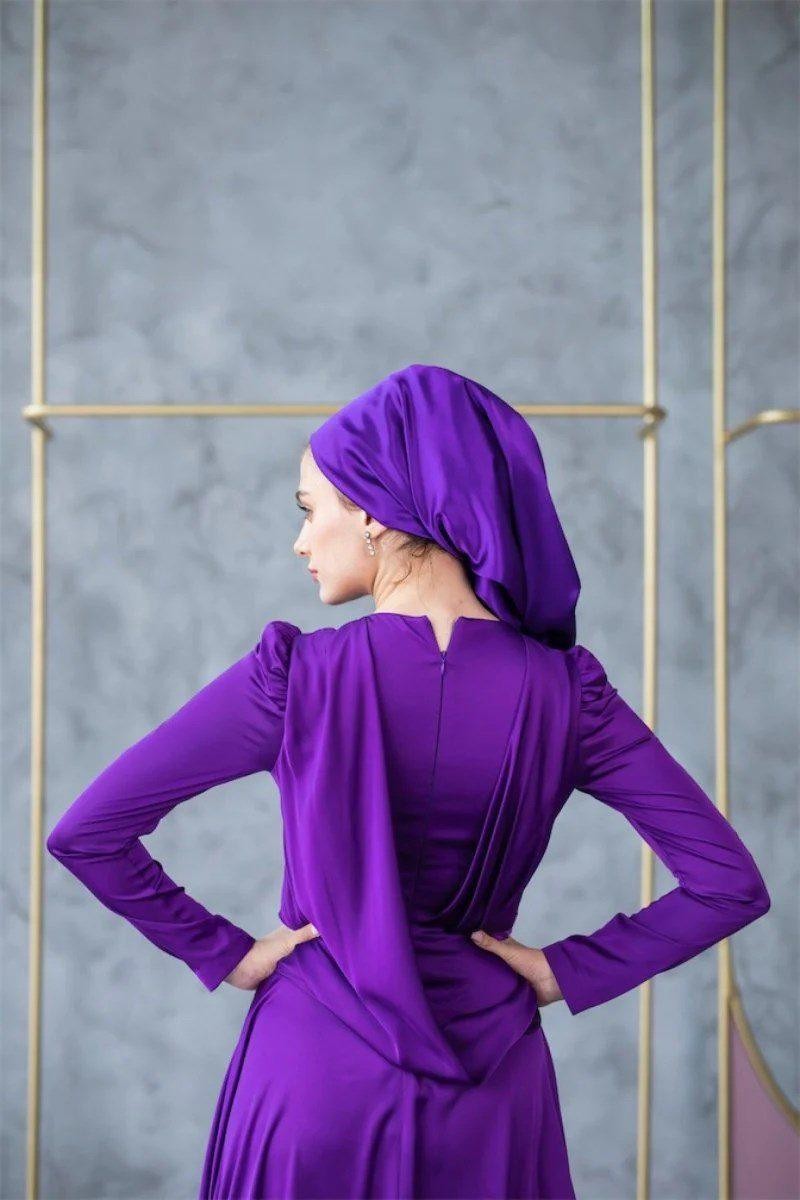 Silk Hijab Evening Dress - Purple