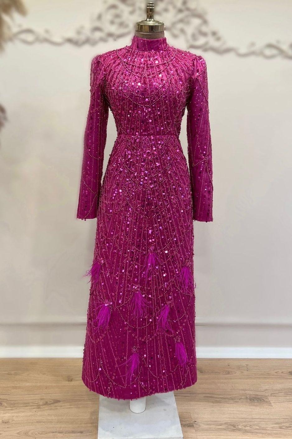 Selena Hijab Evening Dress Fuchsia