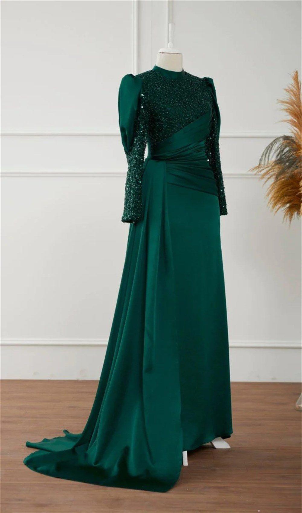 Karel Hijab Evening Dress - Emerald