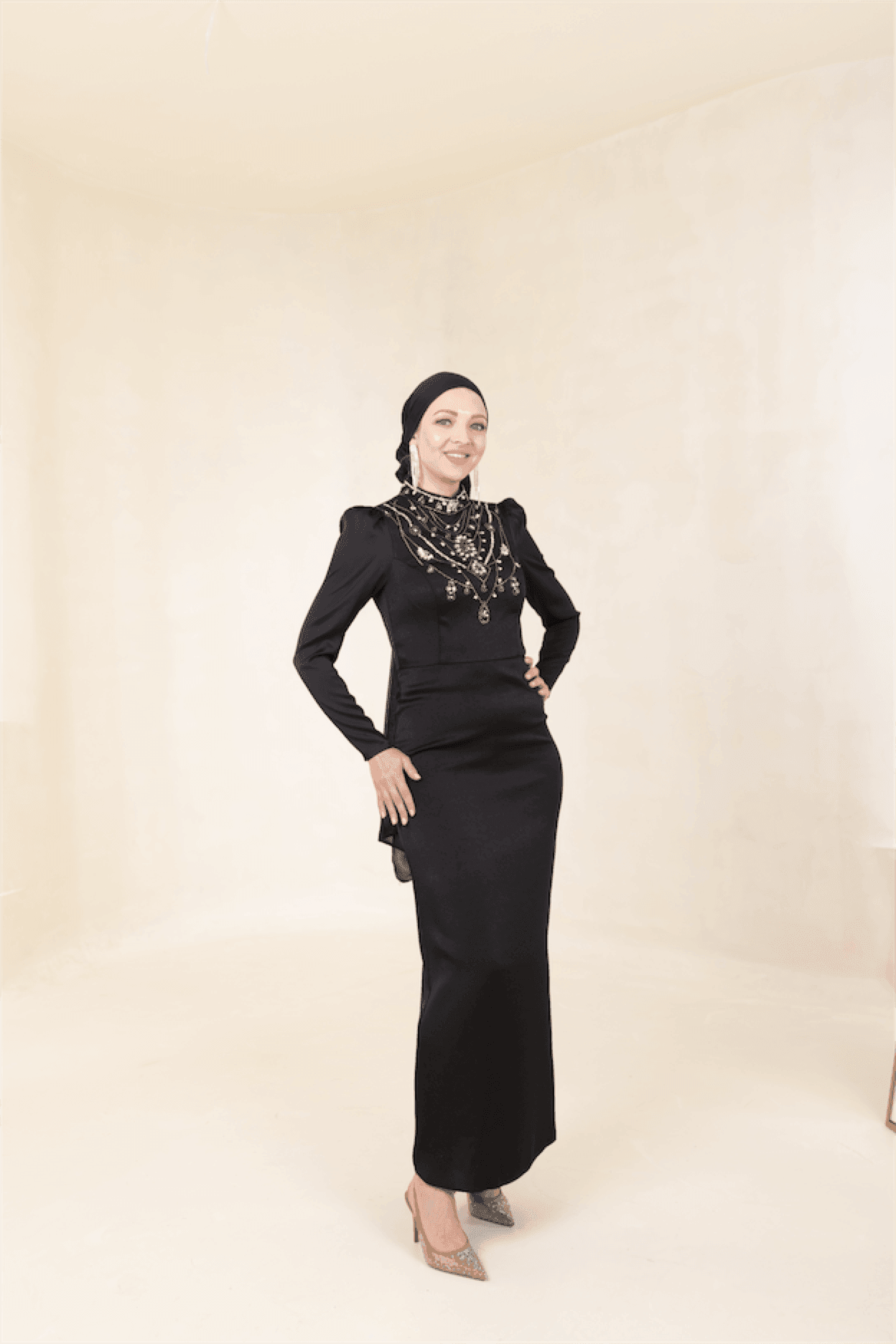 Irene Hijab Evening Dress - Black