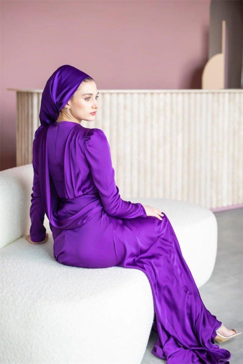 Silk Hijab Evening Dress - Purple