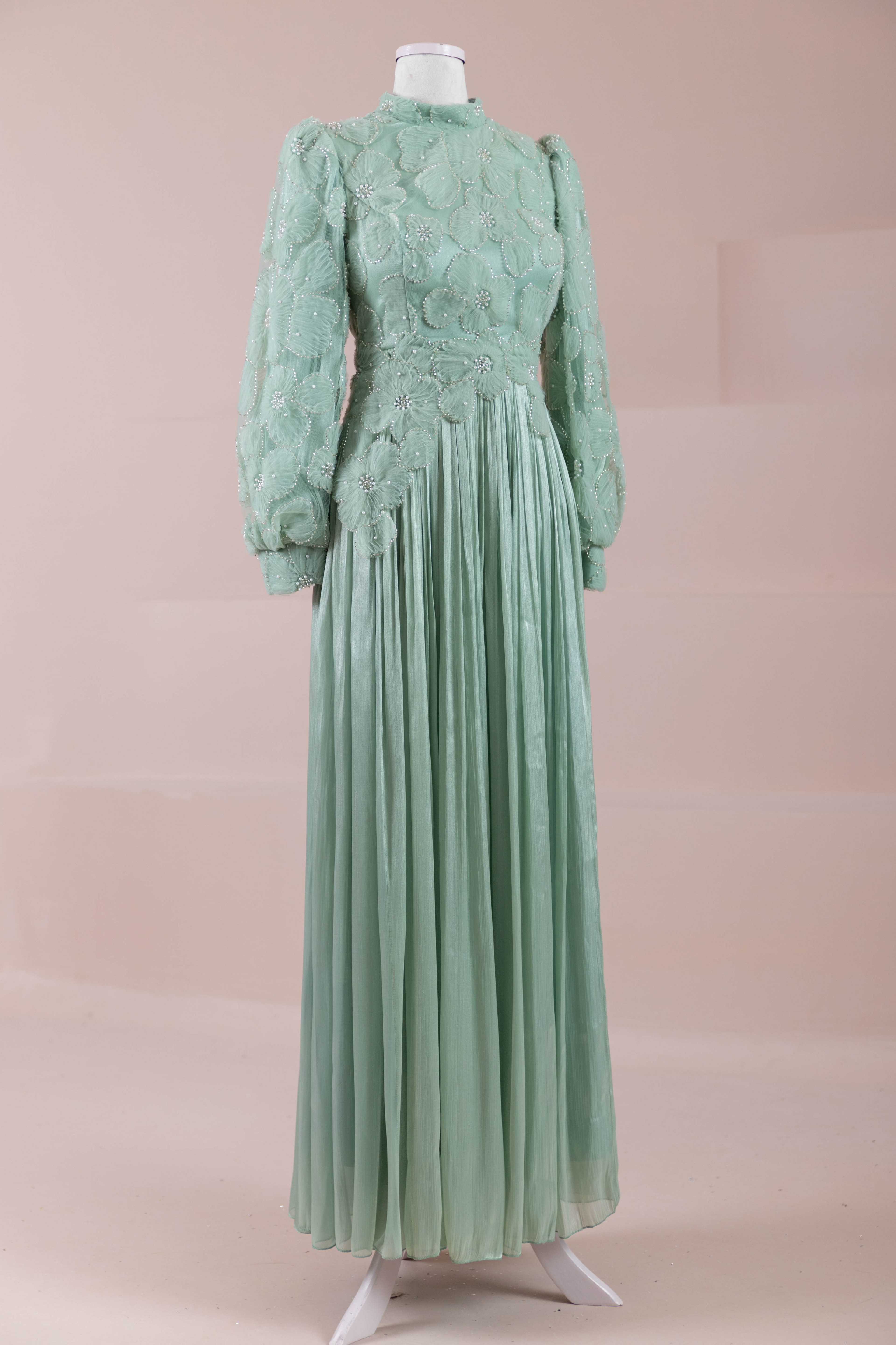 Alora Tesettür Abiye - mint yeşili