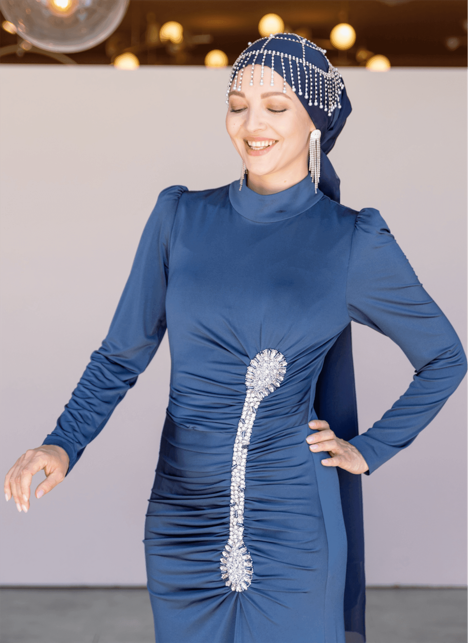 Lydia Hijab Evening Dress - Navy Blue