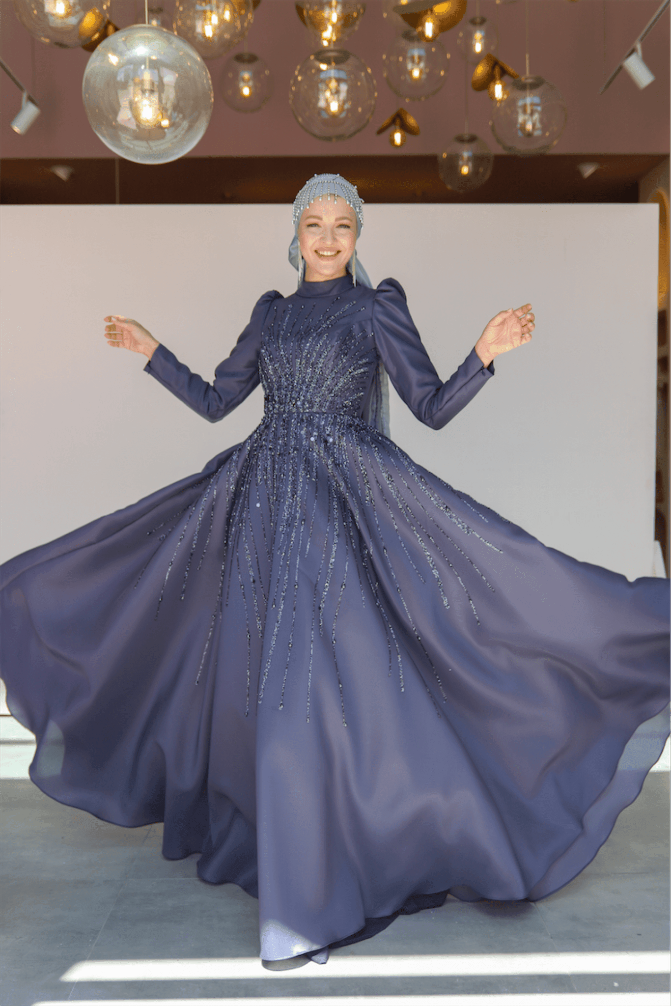 Şura Hijab Evening Dress - Anthracite