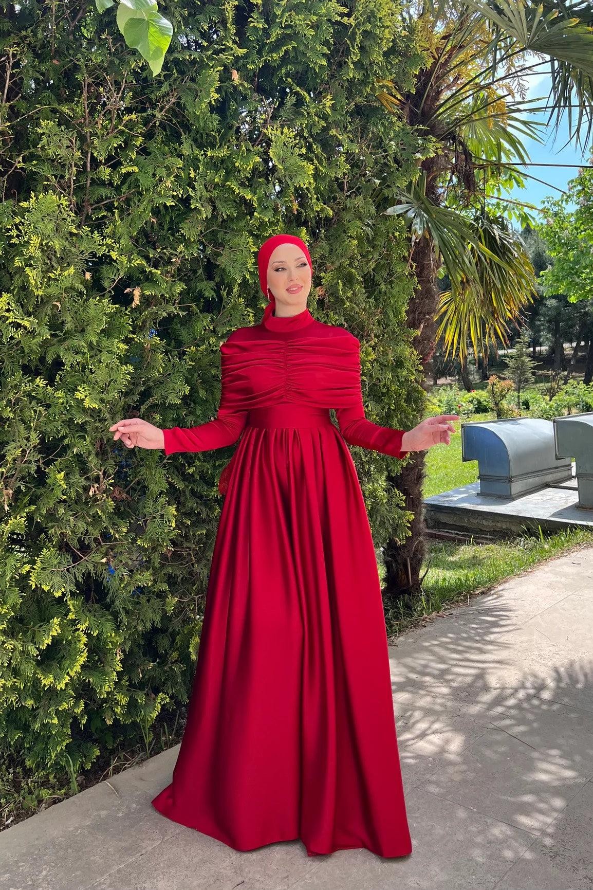 Hüma Hijab Evening Dress - Red