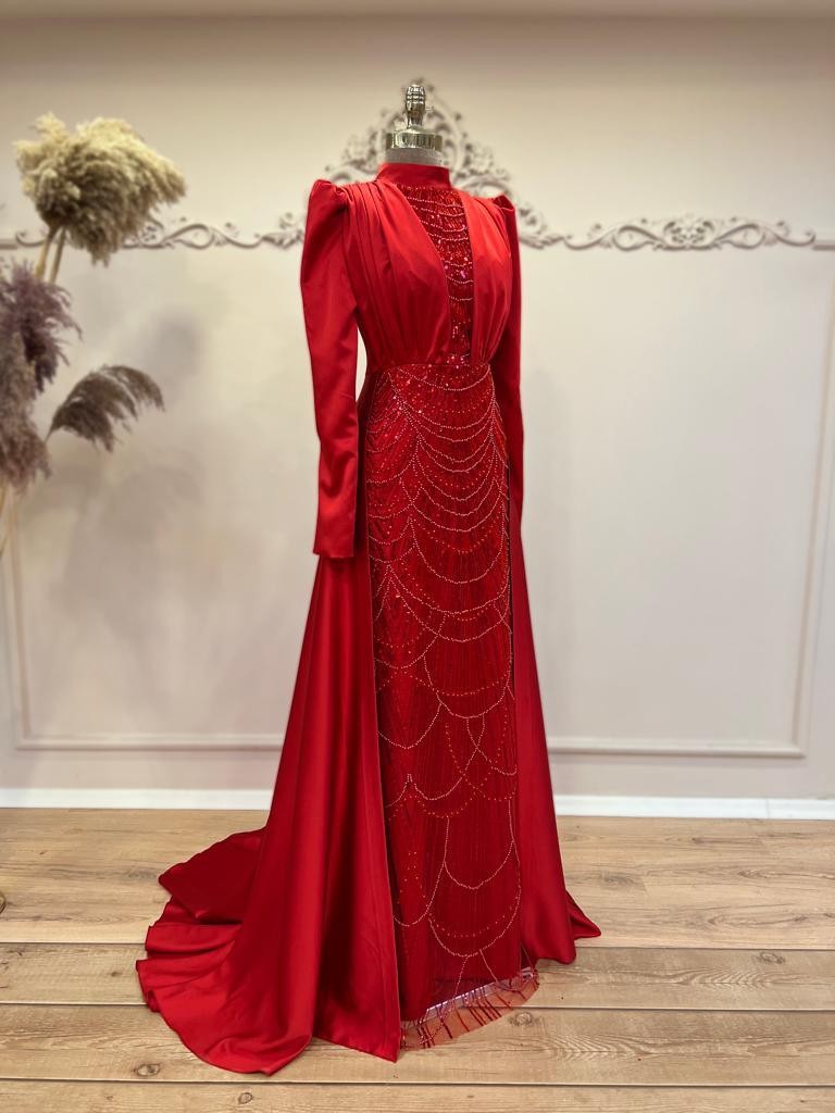 Mathilda Hijab Evening Dress - Red