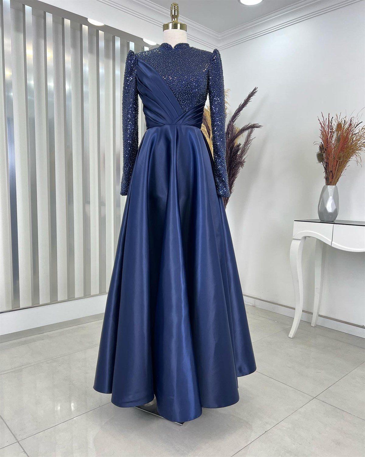Dream Hijab Evening Dress - Navy Blue