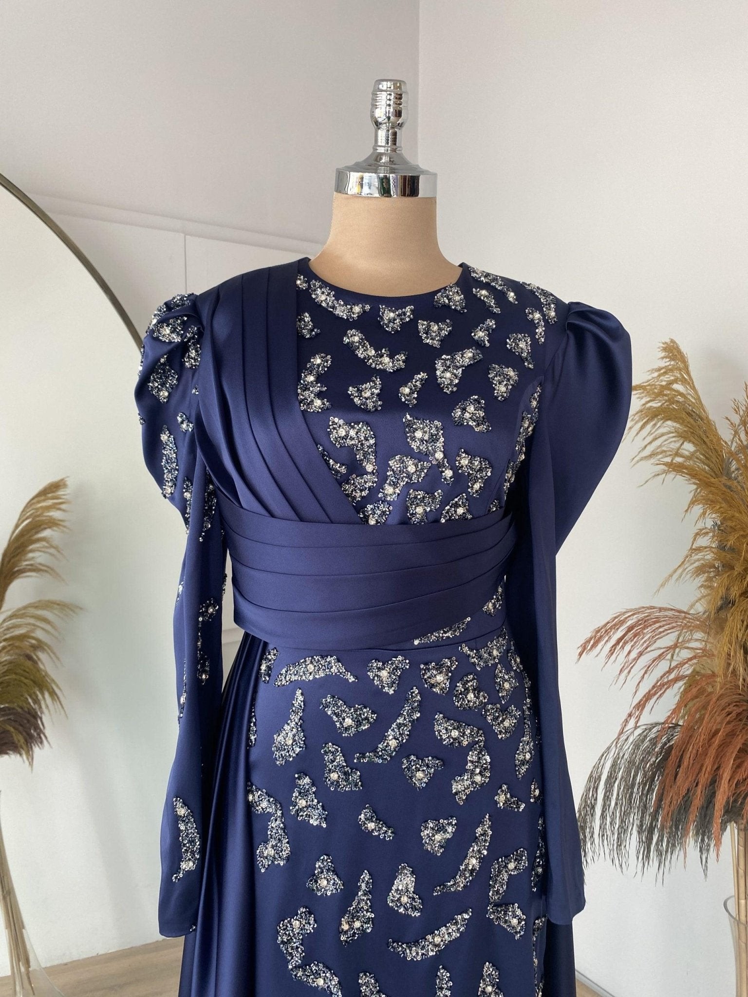 Matilda Hijab Evening Dress - Navy Blue