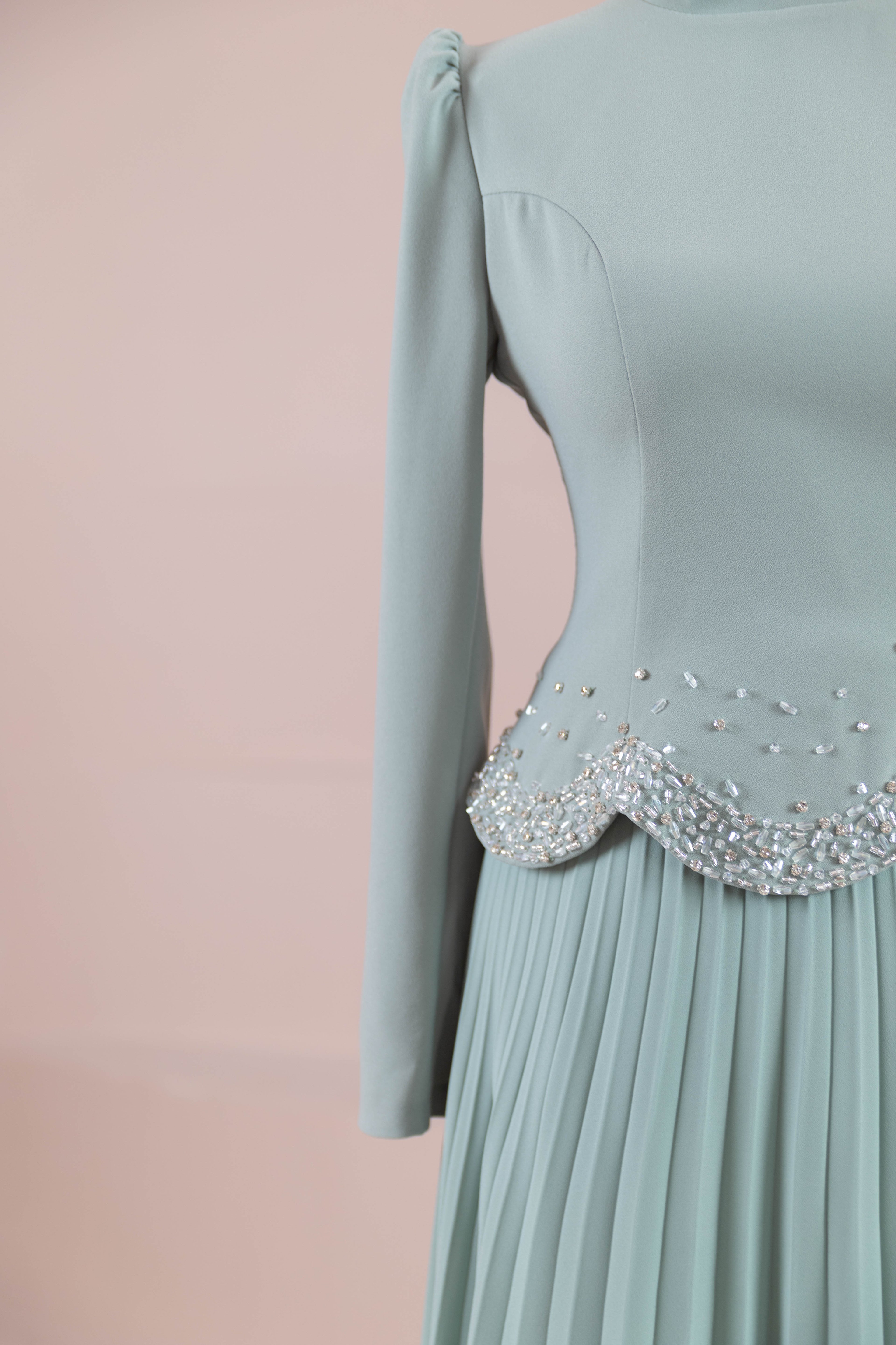 Velor Tesettur Abiye - Mint