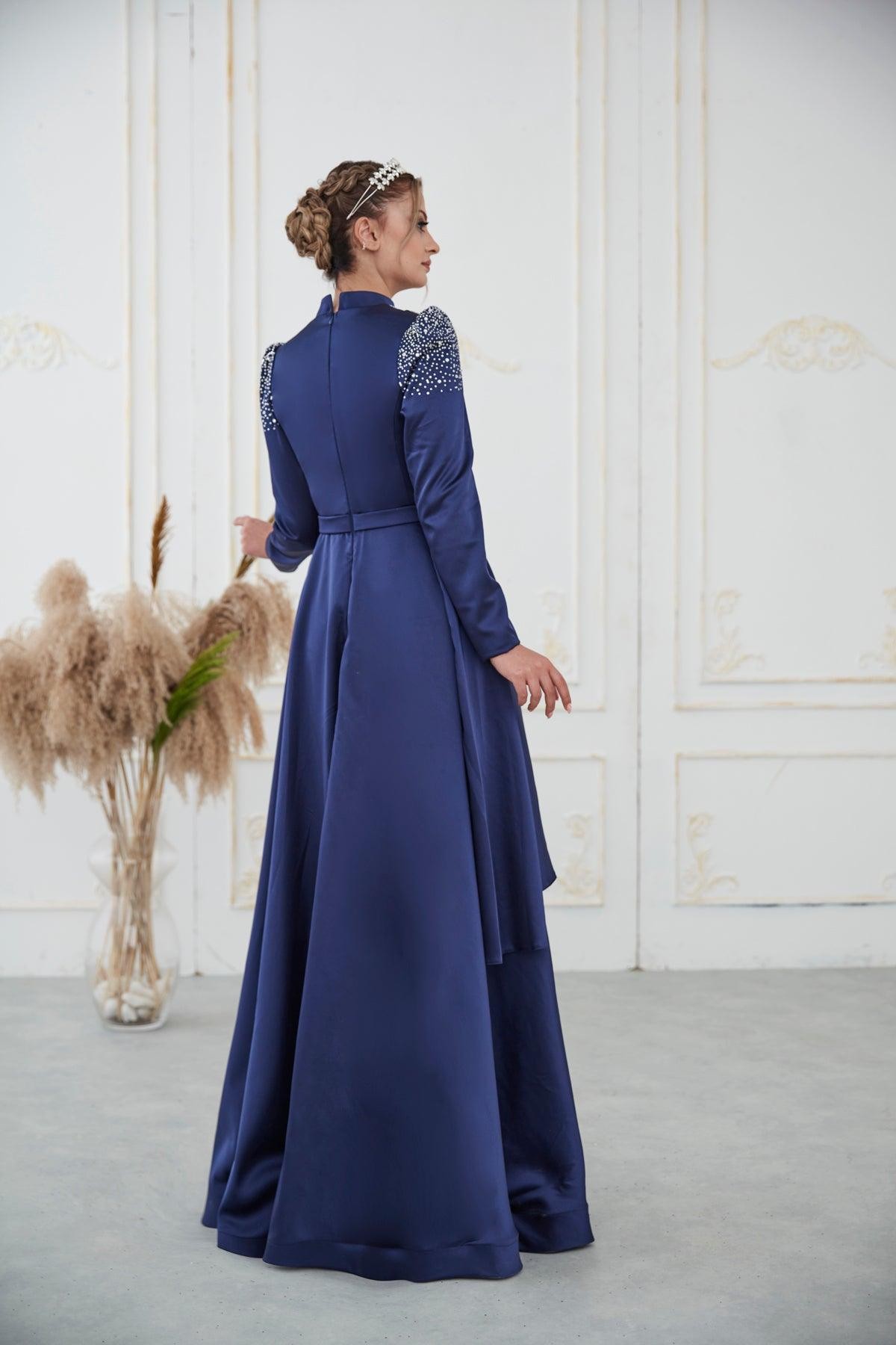 Fiona Hijab Evening Dress - Navy Blue