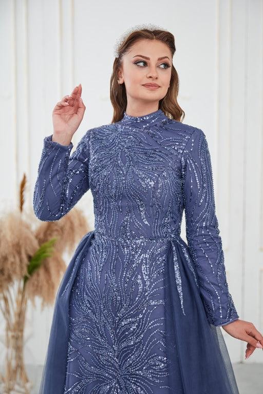 Liva Hijab Evening Dress - Indigo