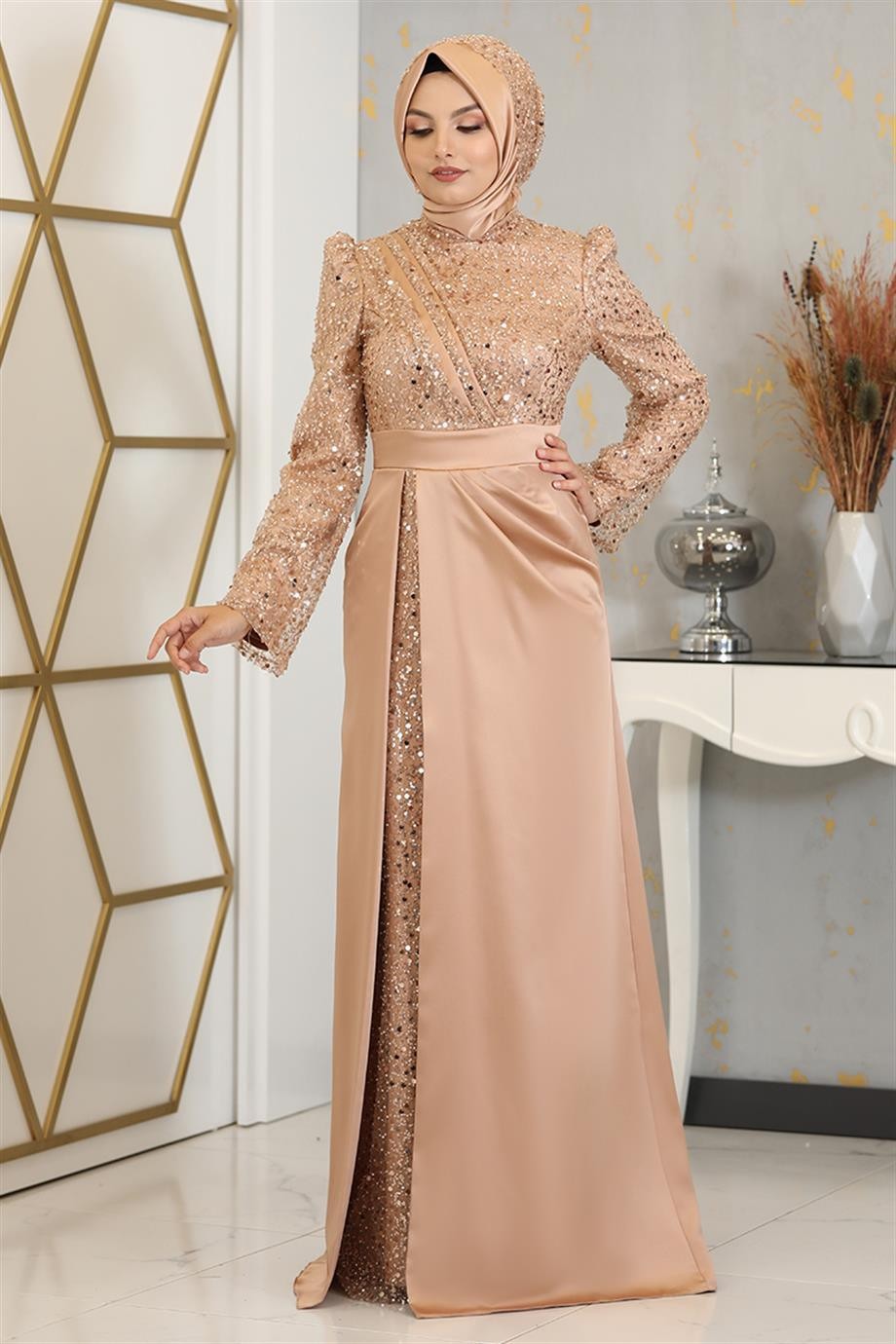 Şehrazat Hijab Abendkleid Lachs