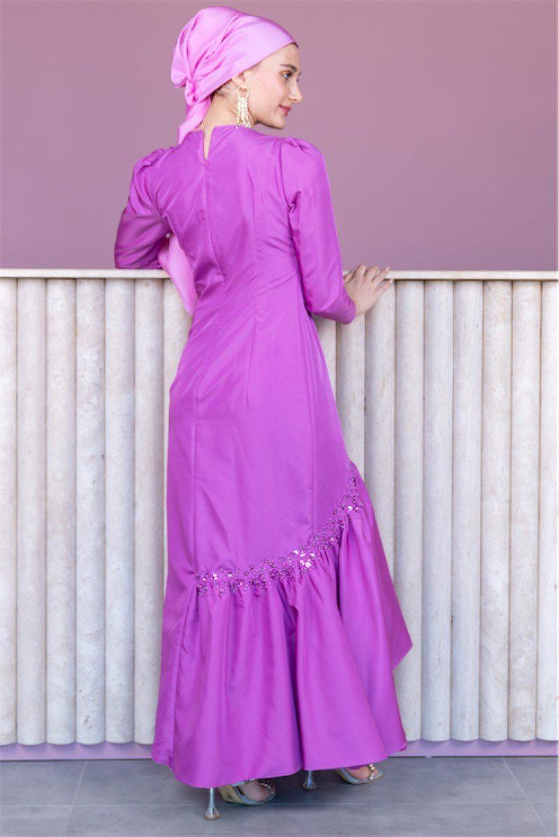 Taffeta Hijab Evening Dress - Fuchsia