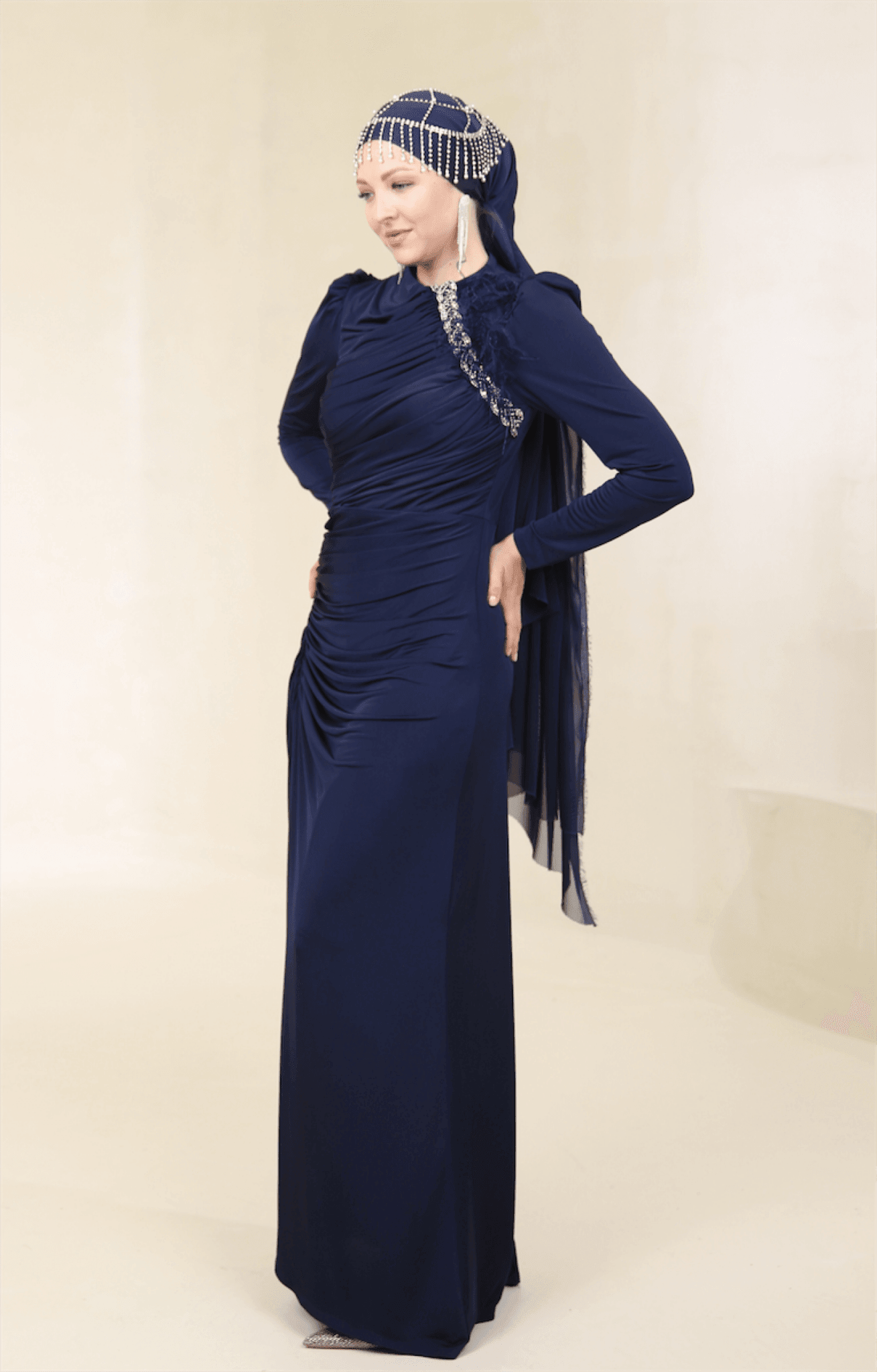 Setri Hijab Evening Dress - Navy Blue