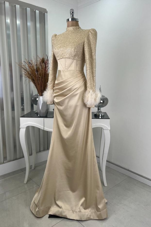 Sahra Hijab Evening Dress - Gold