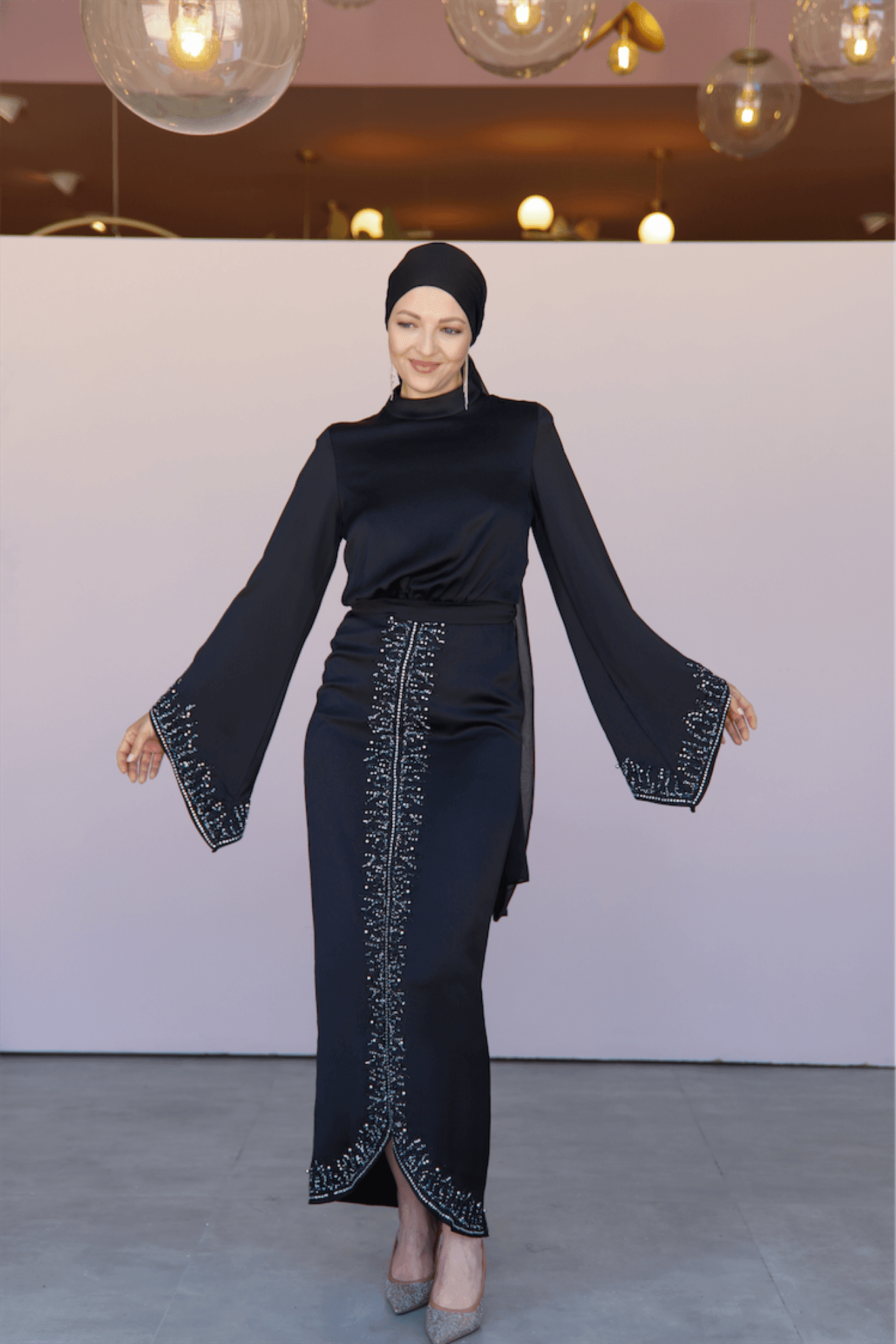 Thai Hijab Evening Dress - Black